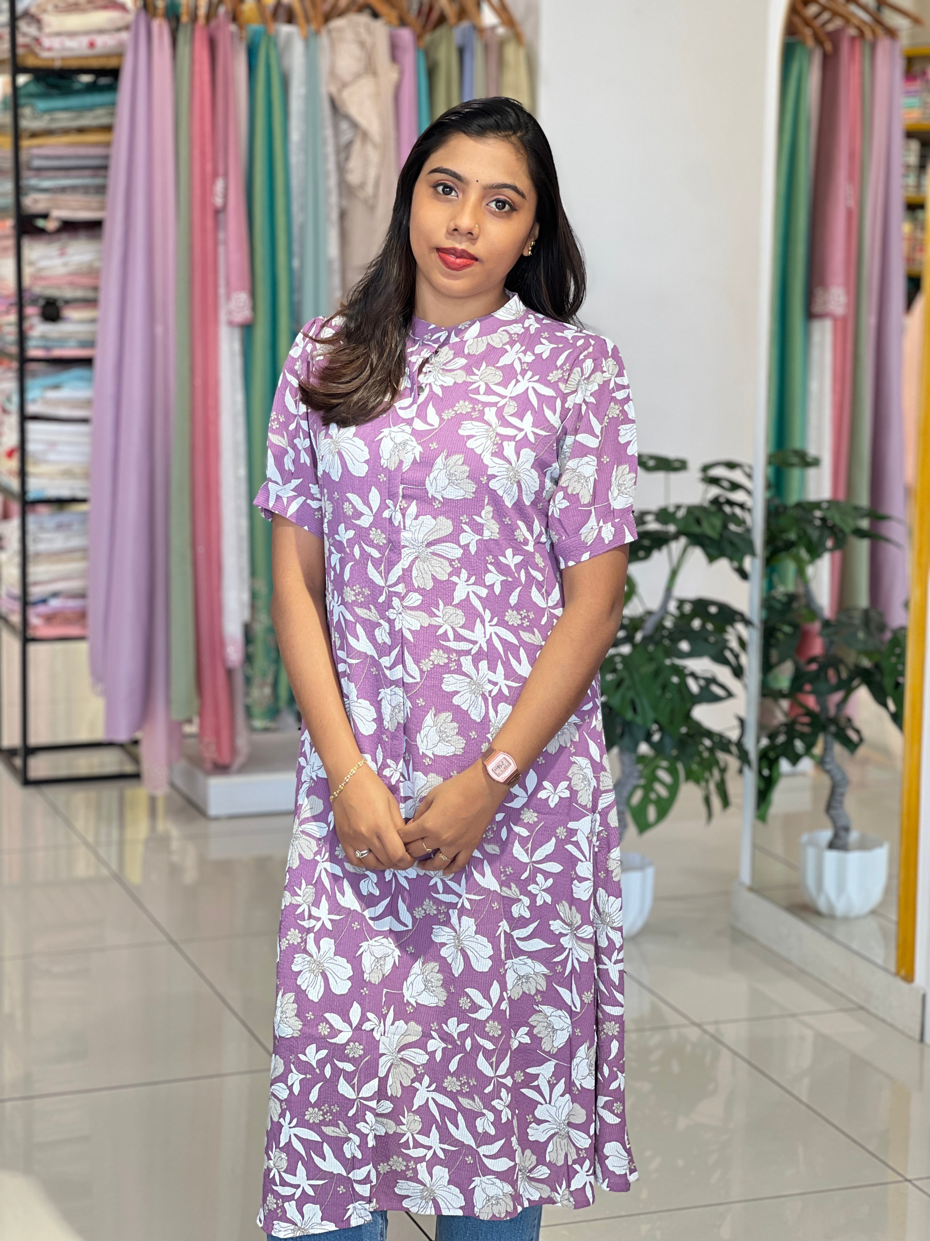 Floral Printed Crushed Rayon Kurta |UNM158