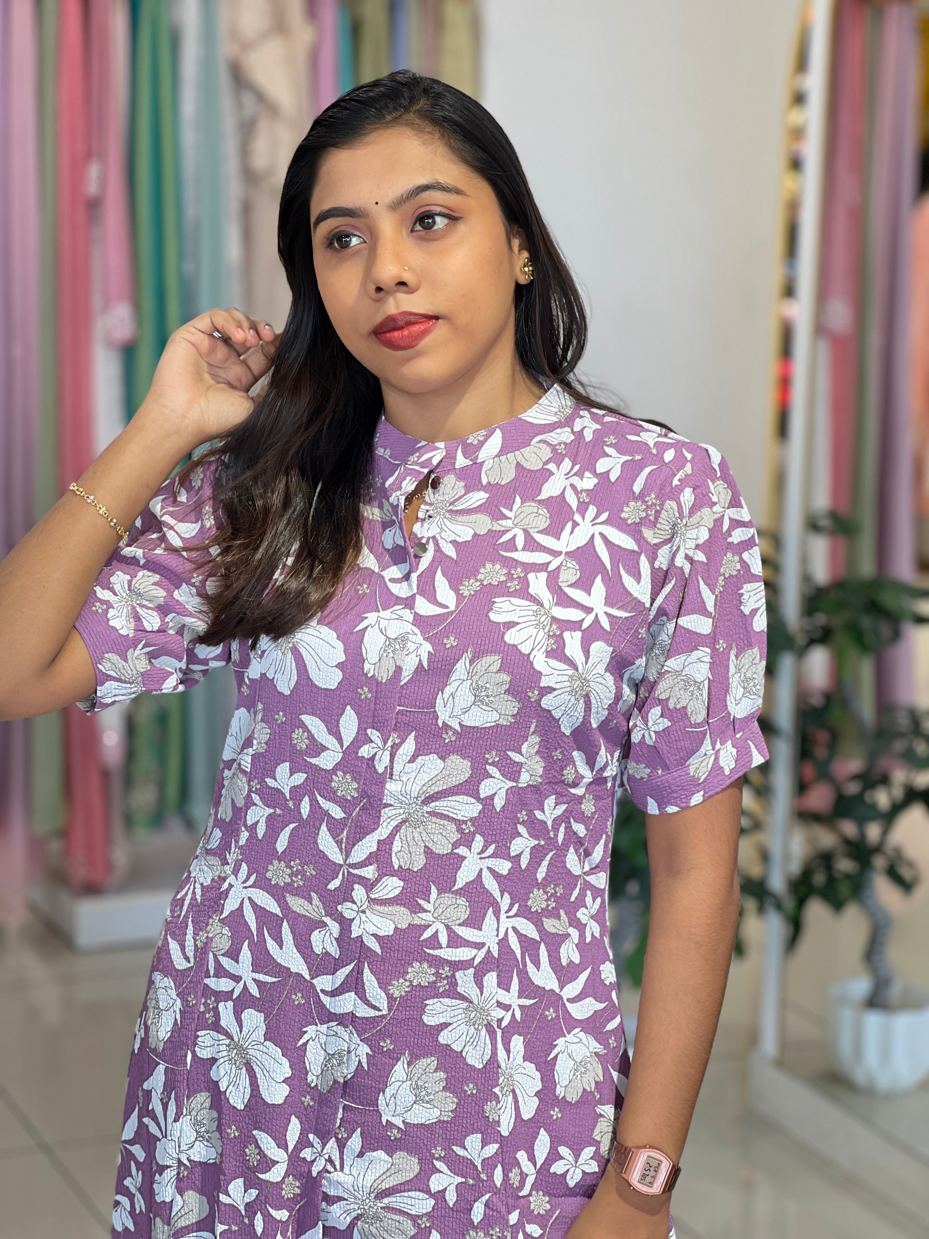 Floral Printed Crushed Rayon Kurta |UNM158