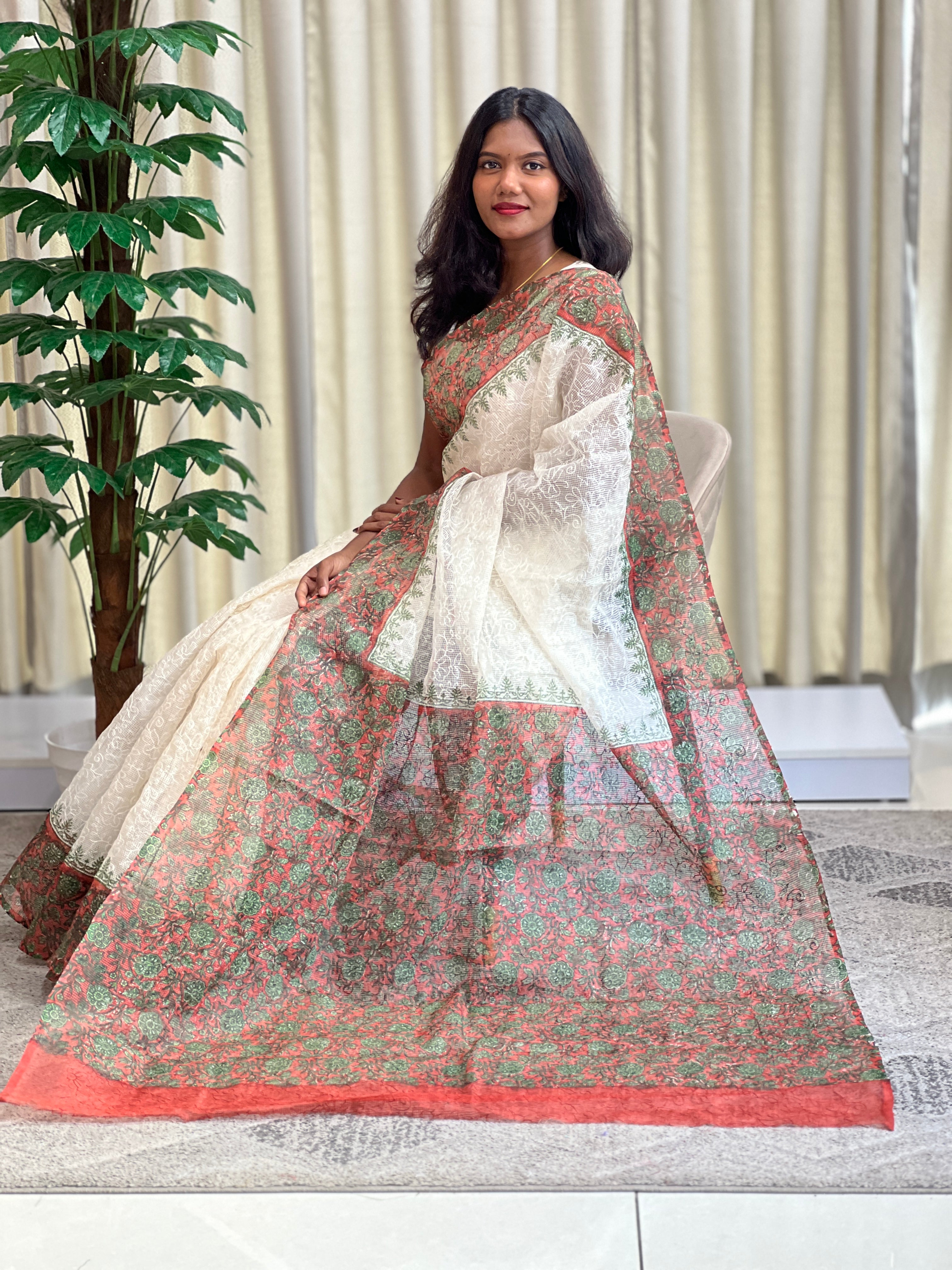Tepchi Embroidered Muga Check Kota Saree | JSC699