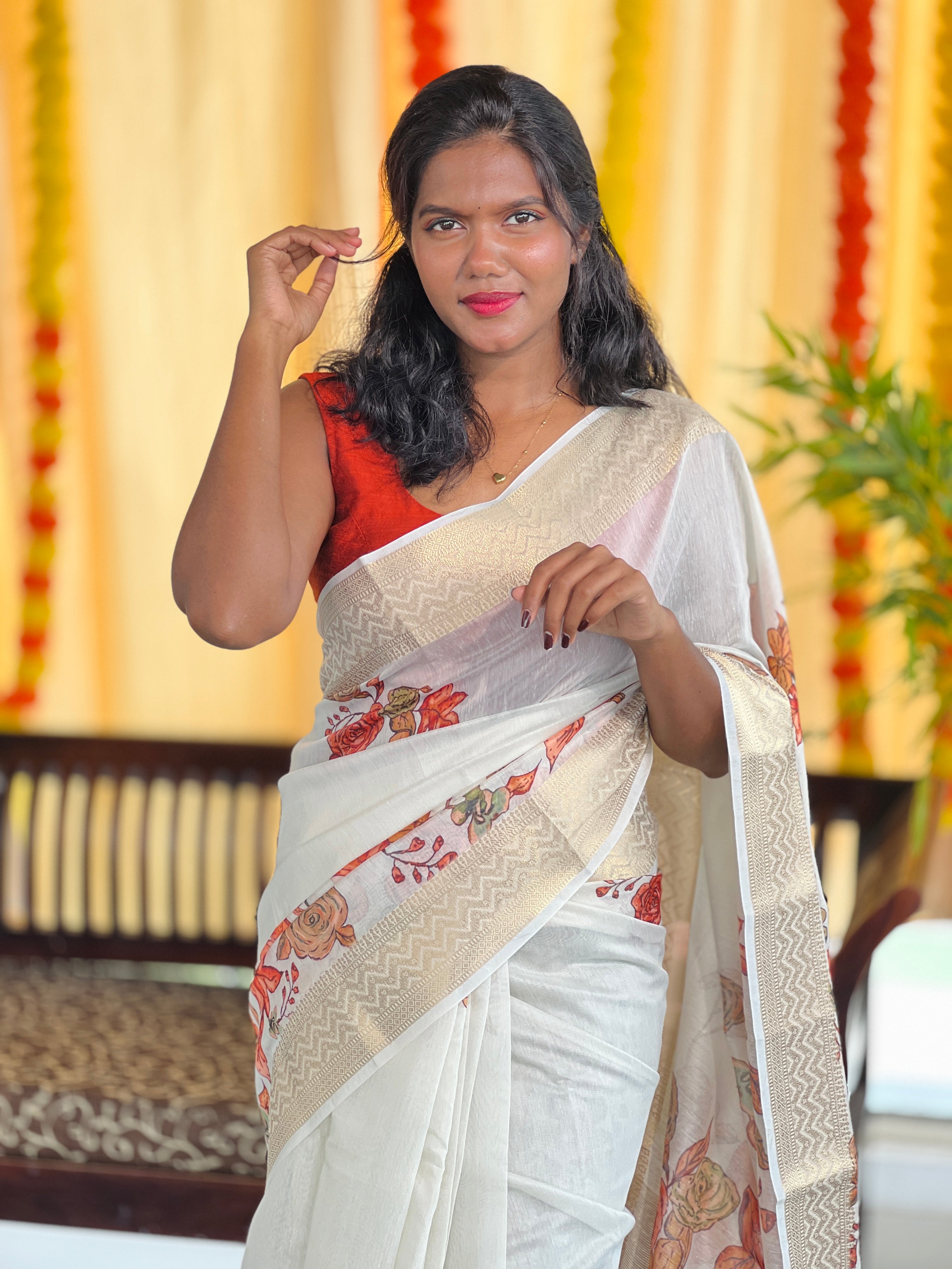Floral Digital Printed Chanderi Finish Saree | MR187