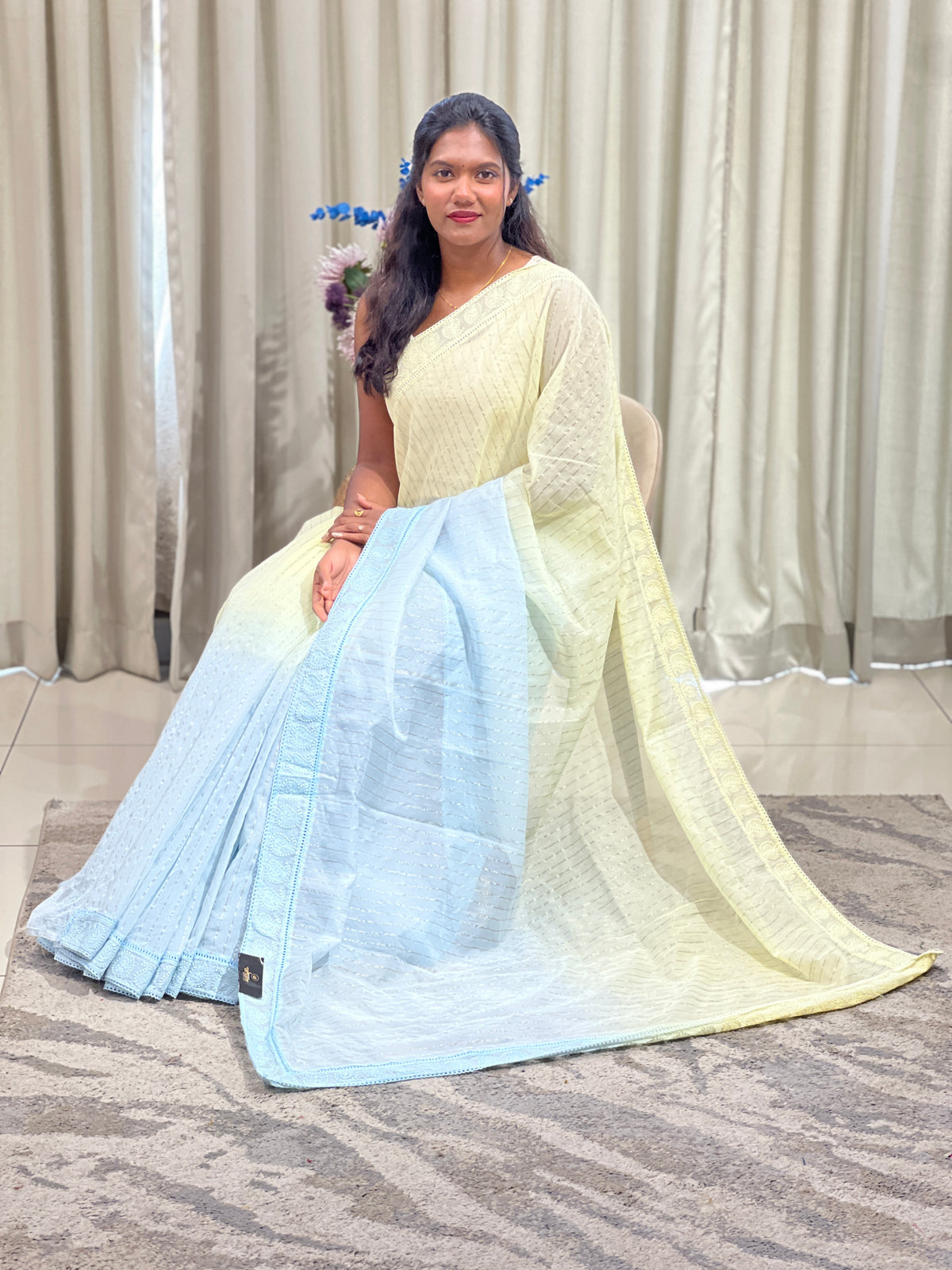 Lucknowi Embroidery Border Pattern Chanderi Saree | MM699