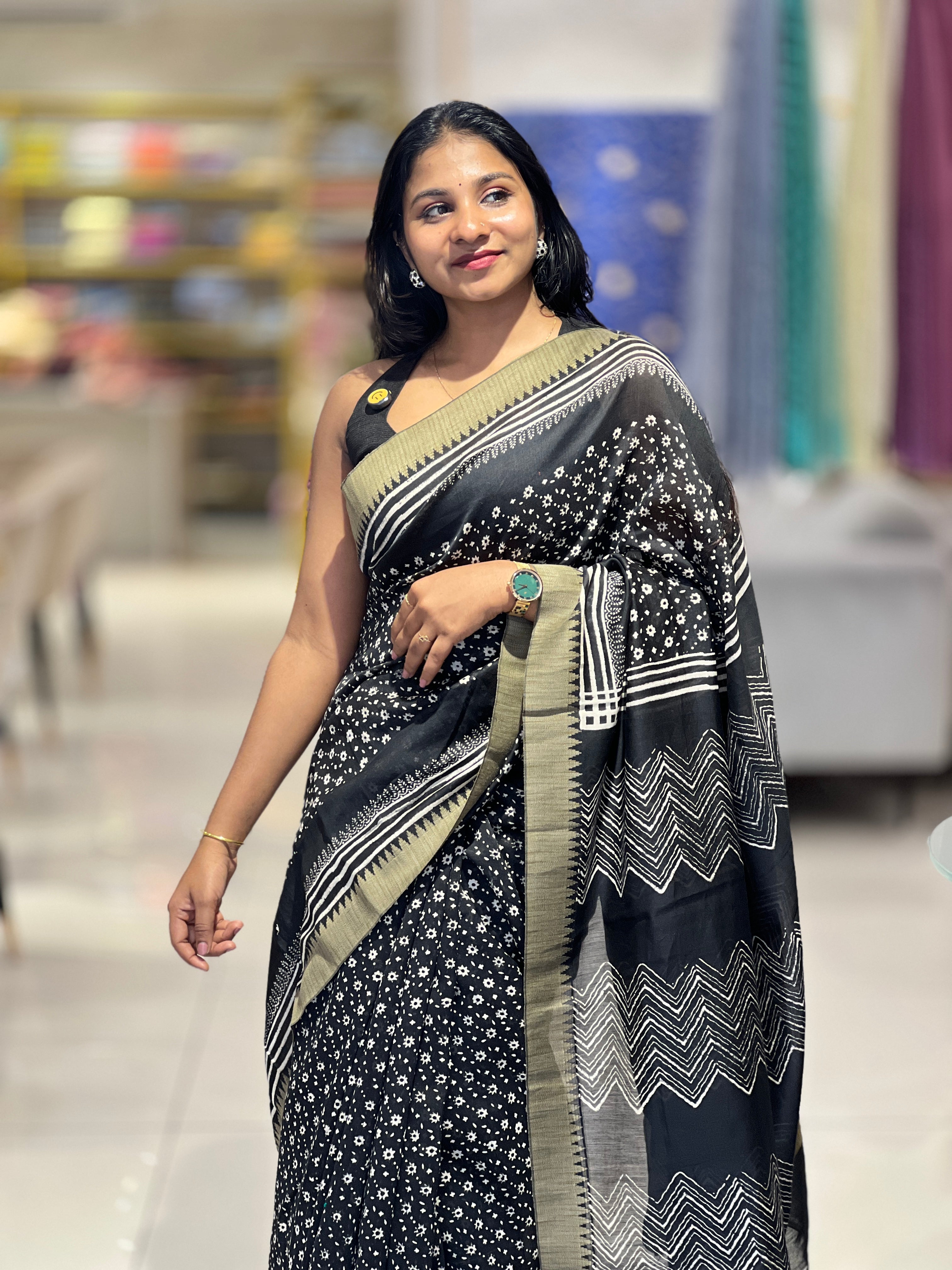 Block Printed Chanderi Saree | YNG231