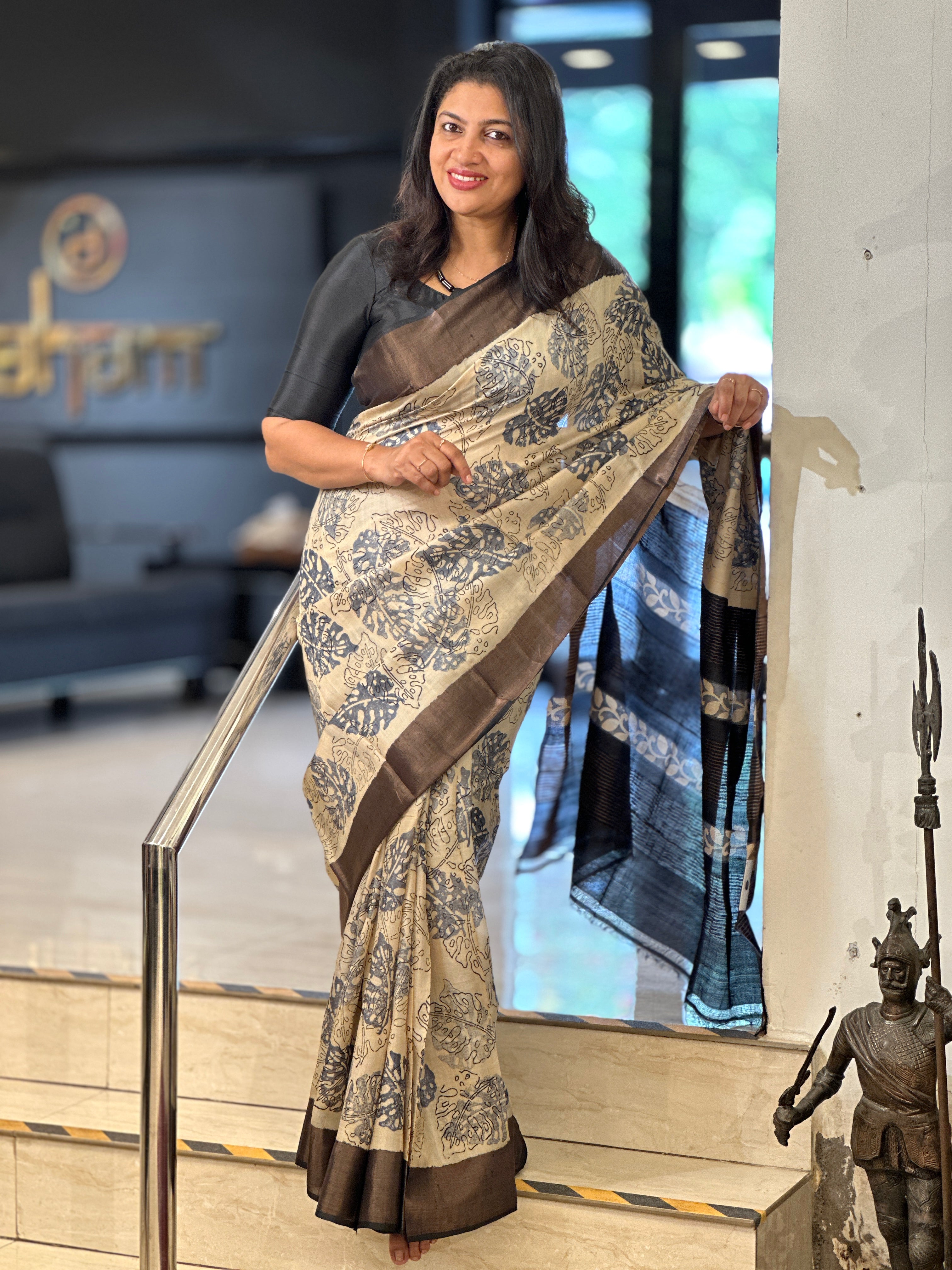 Hand Block Printed Pure Desi Tussar Saree | AYD172