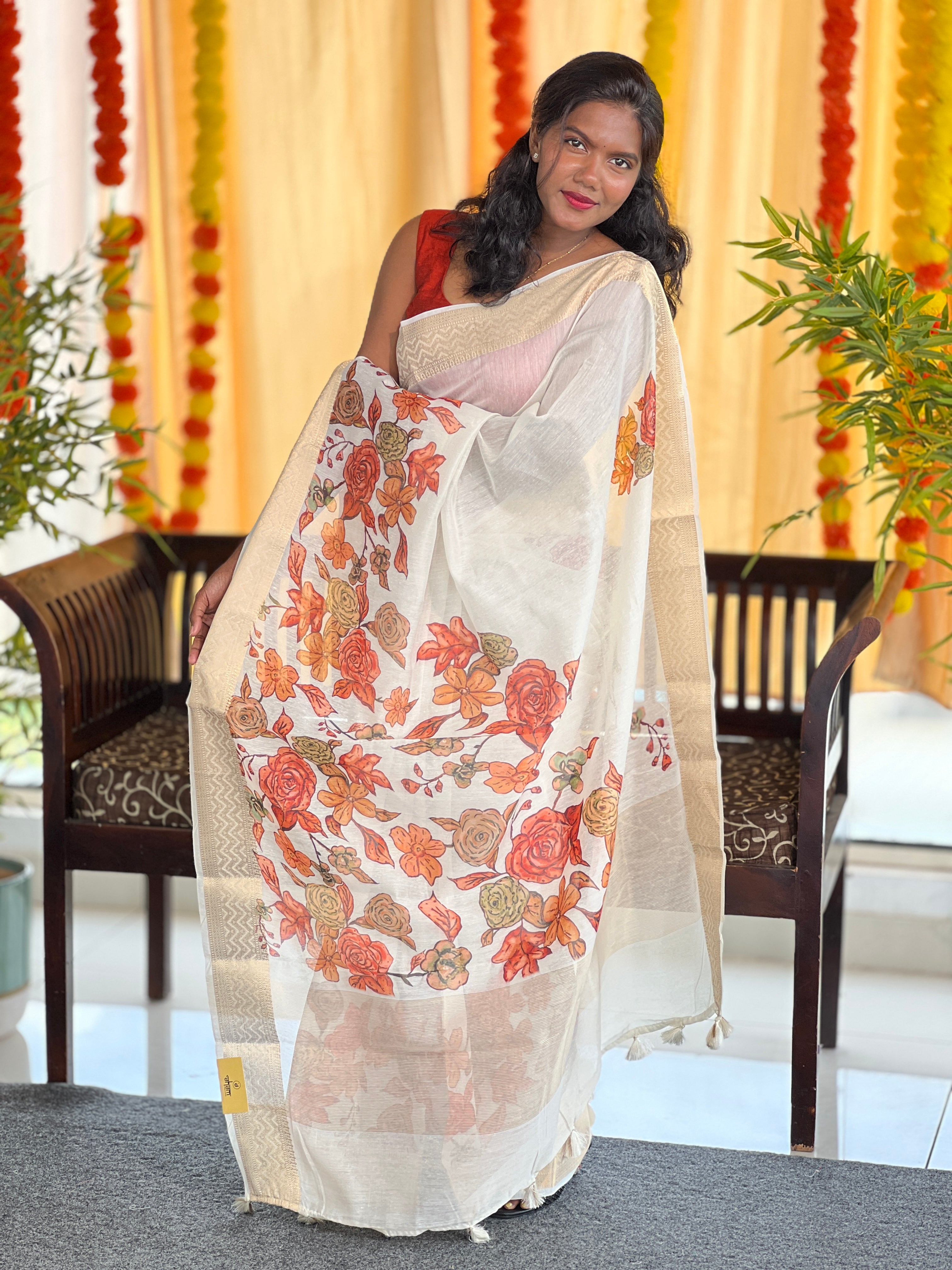 Floral Digital Printed Chanderi Finish Saree | MR187