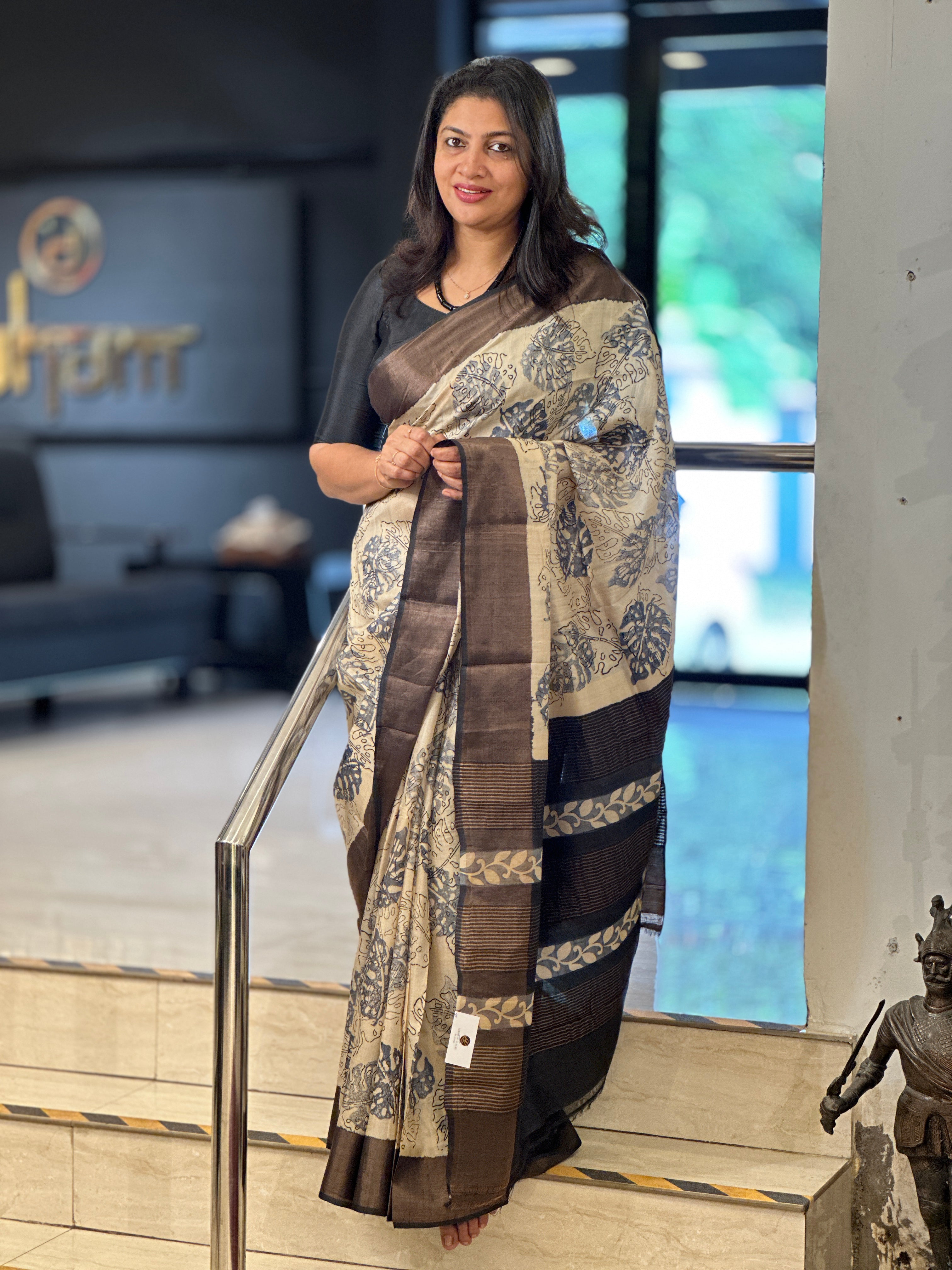 Hand Block Printed Pure Desi Tussar Saree | AYD172