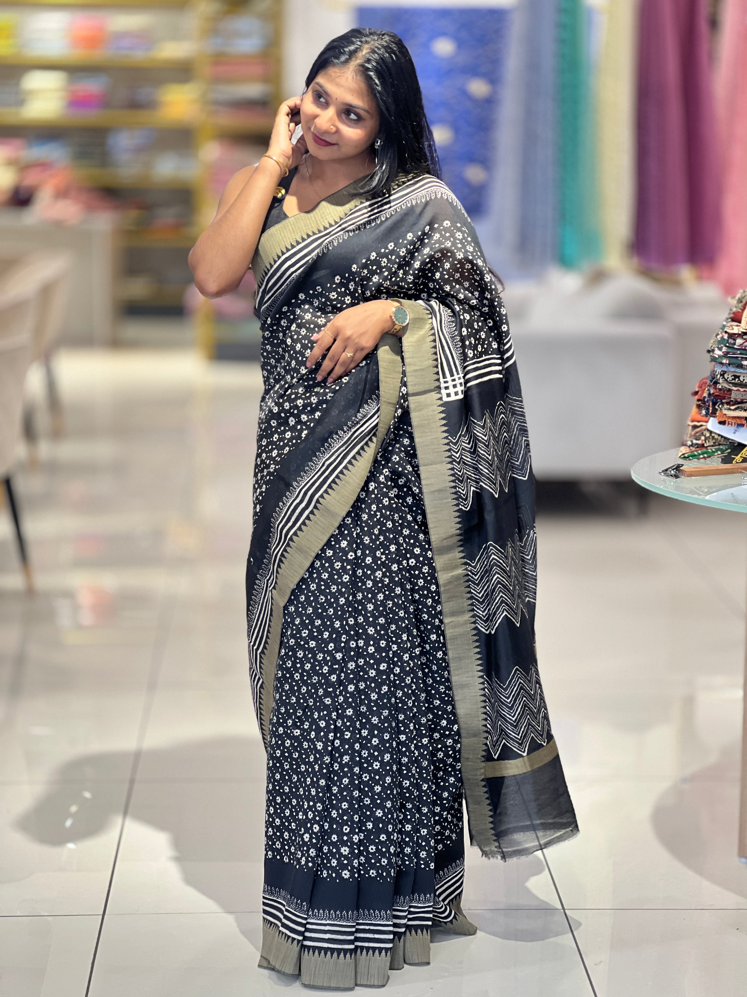 Block Printed Chanderi Saree | YNG231