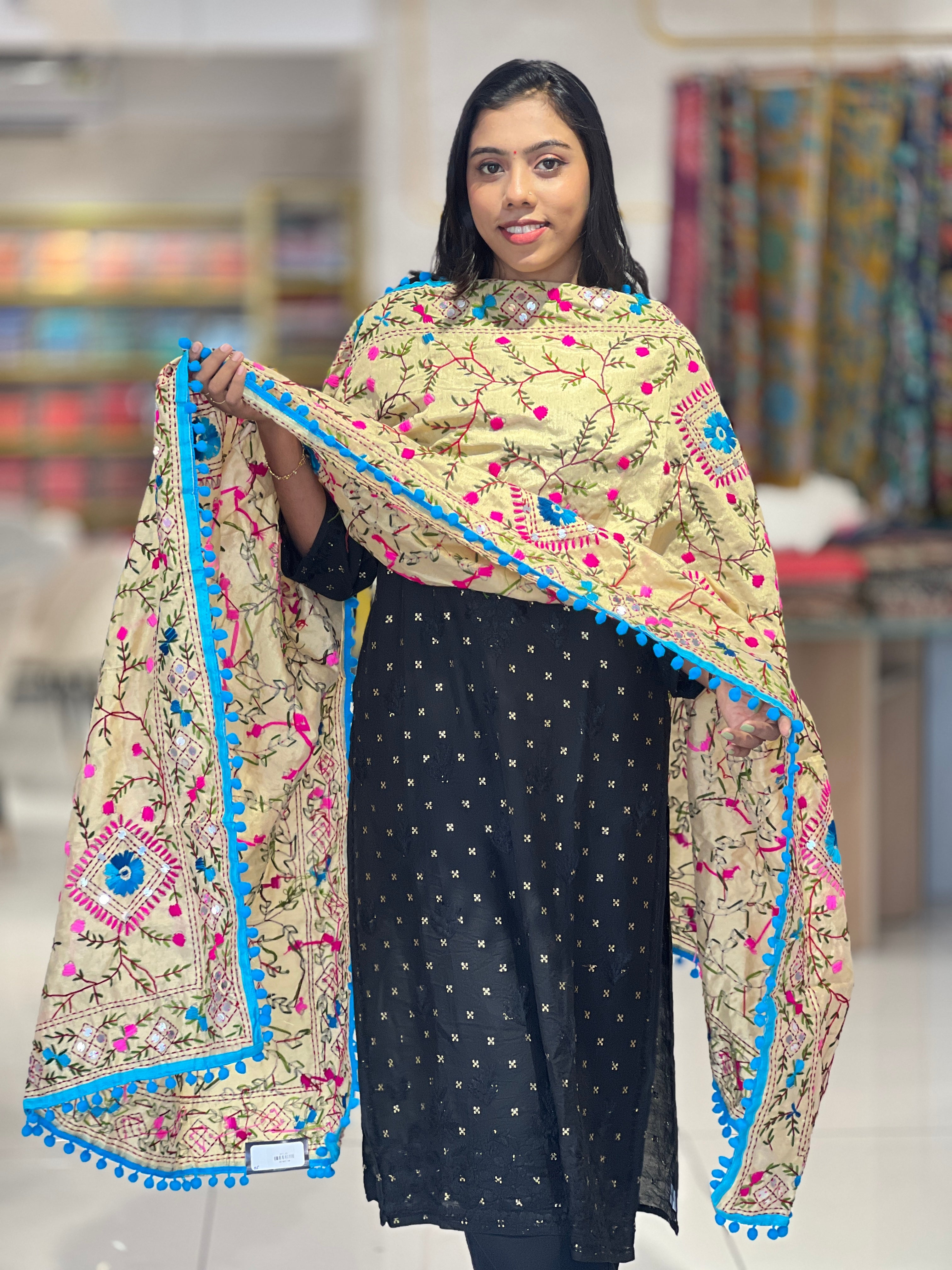 Traditional Thread Embroidery Detailed Chanderi Finish Dupatta | VET292