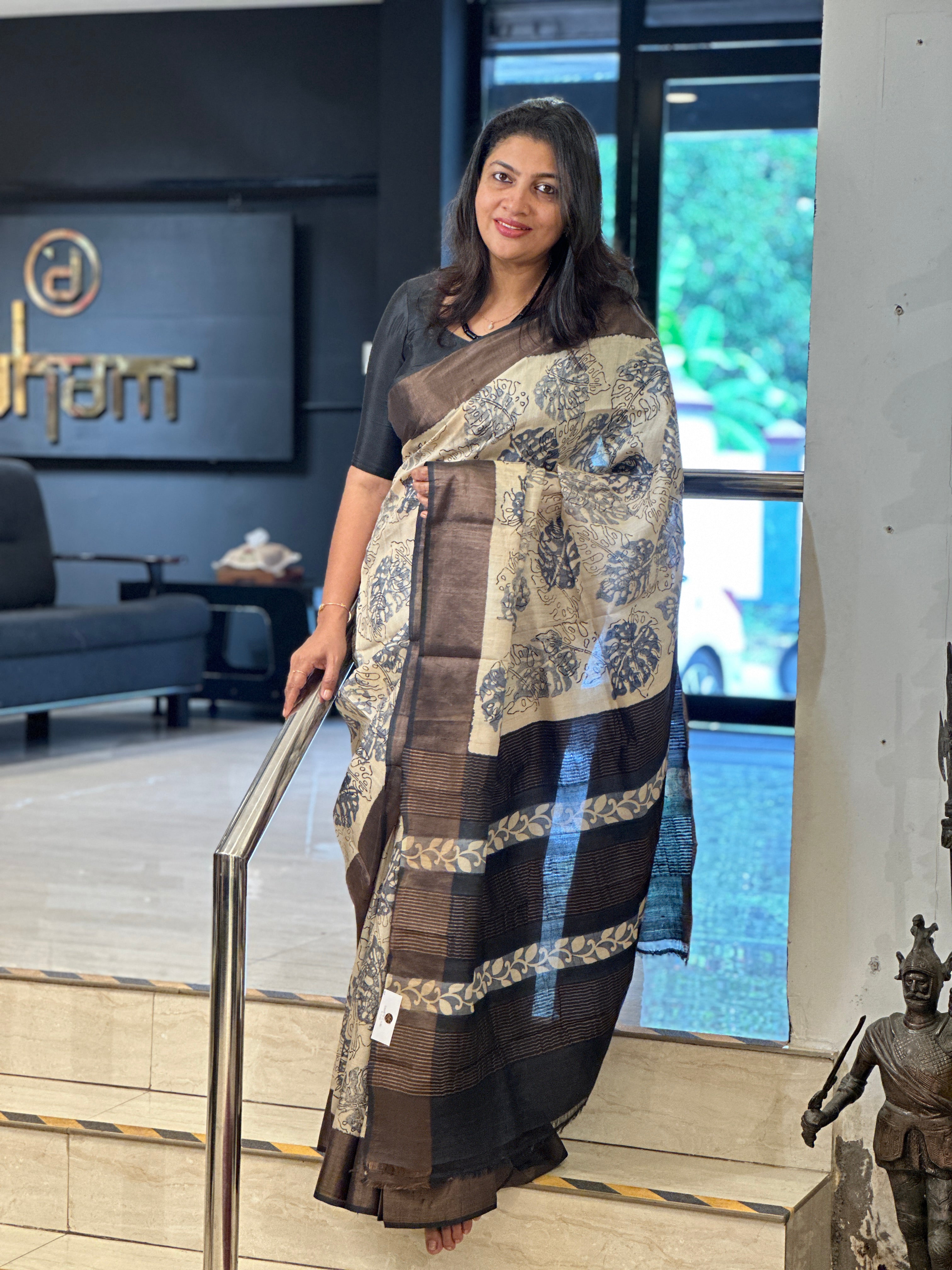Hand Block Printed Pure Desi Tussar Saree | AYD172