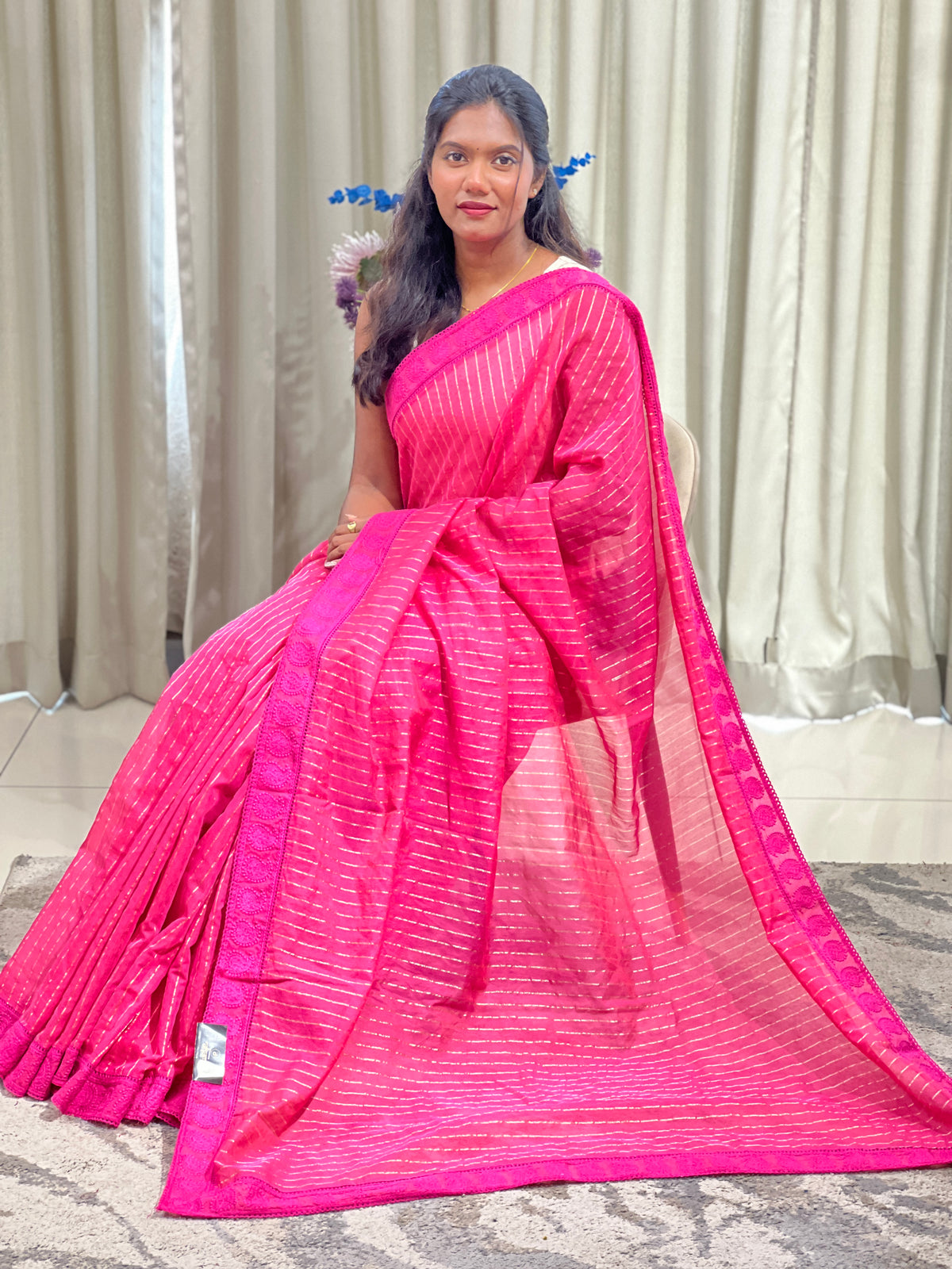 Lucknowi Embroidery Border Pattern Chanderi Saree | MM703