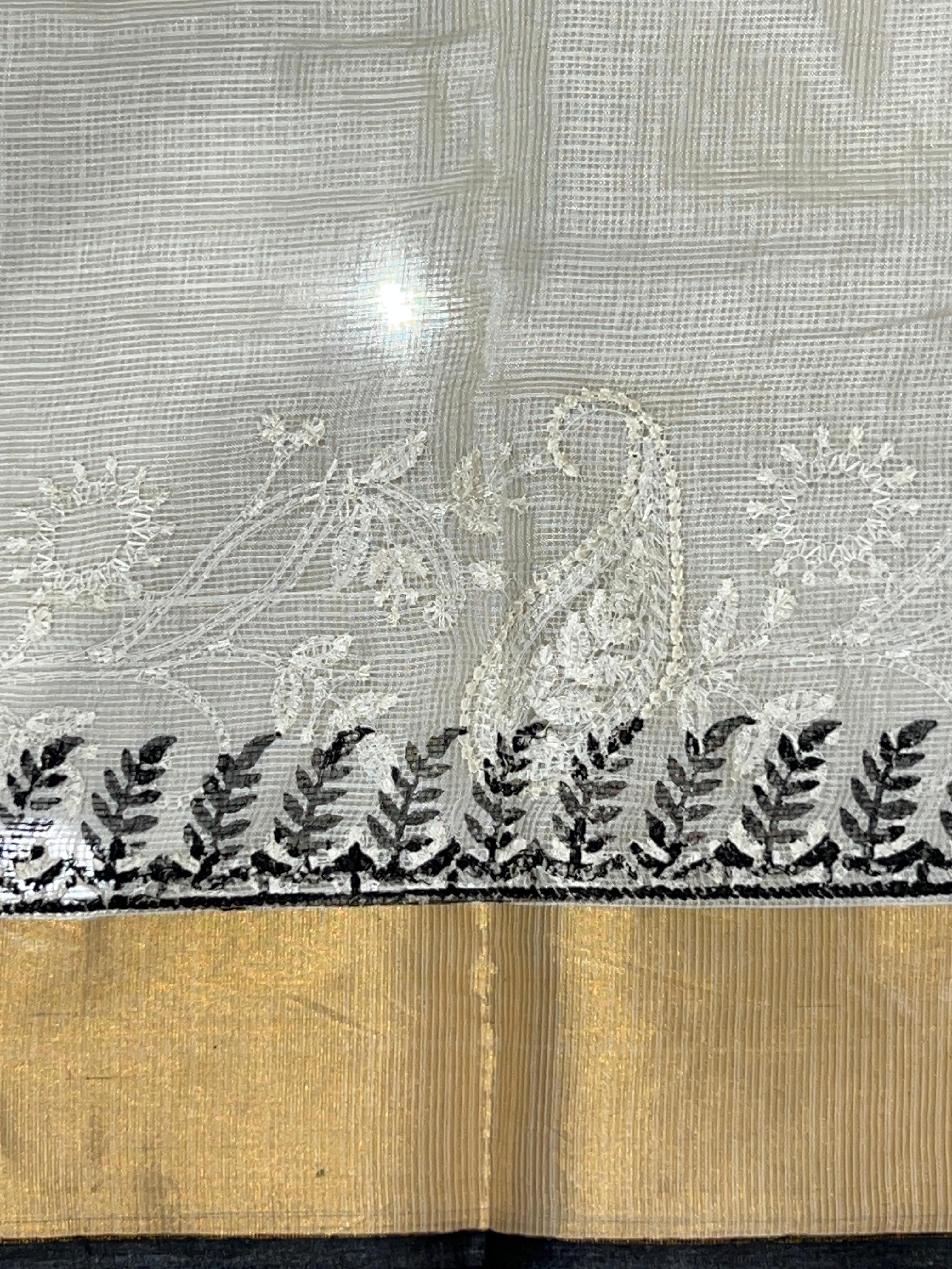 Embroidery Detailed Paisley Patterned Tussar Kota Saree | JSC562