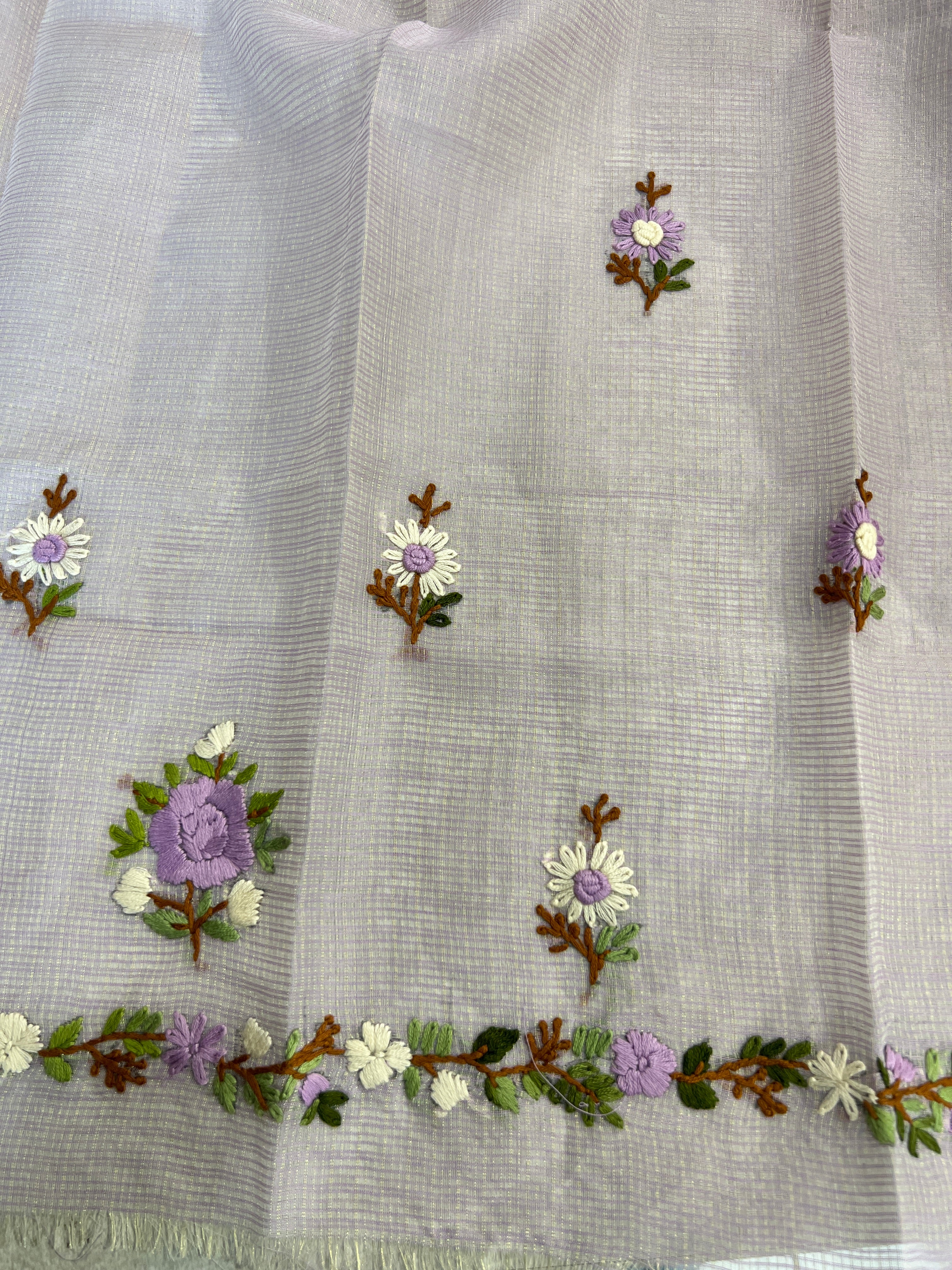 Hand Embroidered Muga Check Organza Saree | JSC750