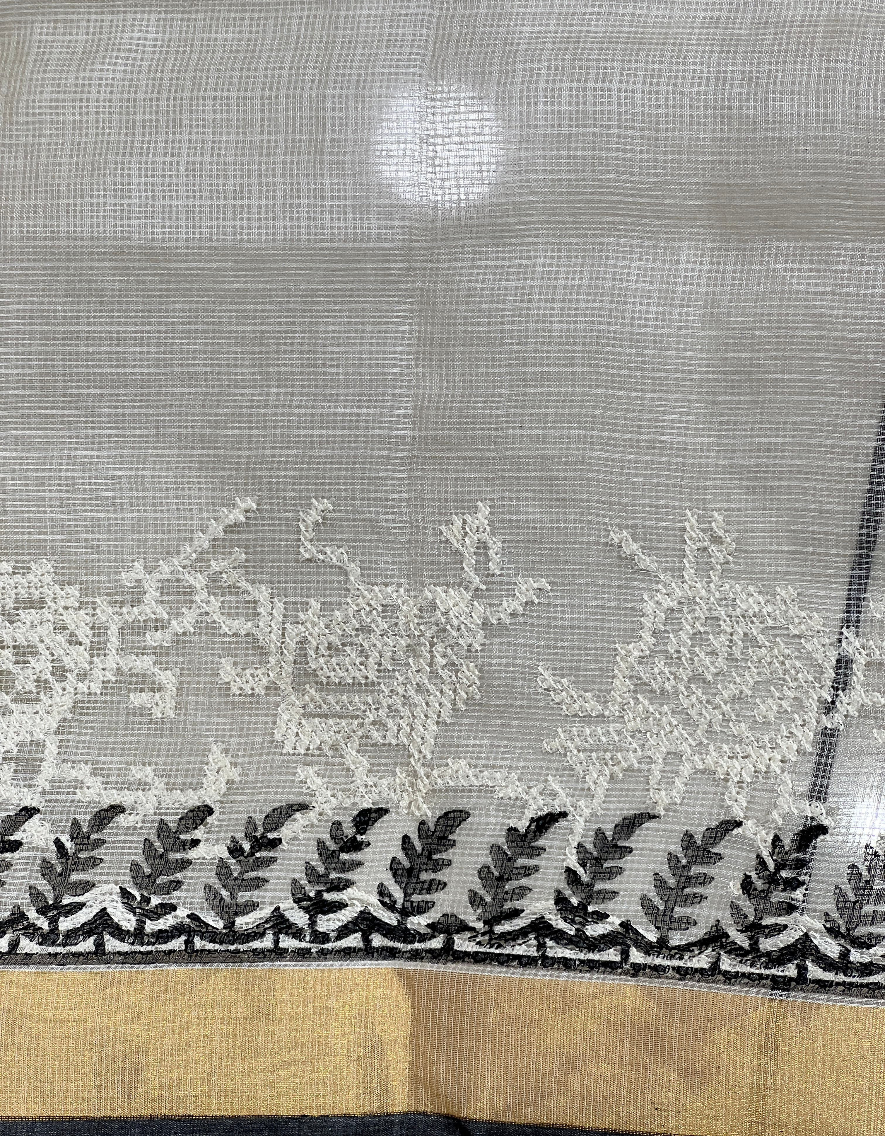 Embroidery Detailed Jaal Patterned Tussar Kota Saree | JSC564