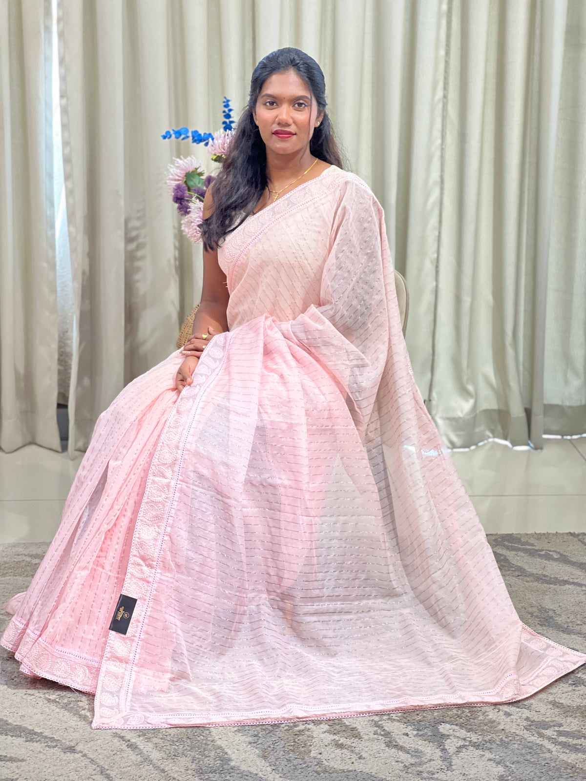 Lucknowi Embroidery Border Pattern Chanderi Saree | MM704