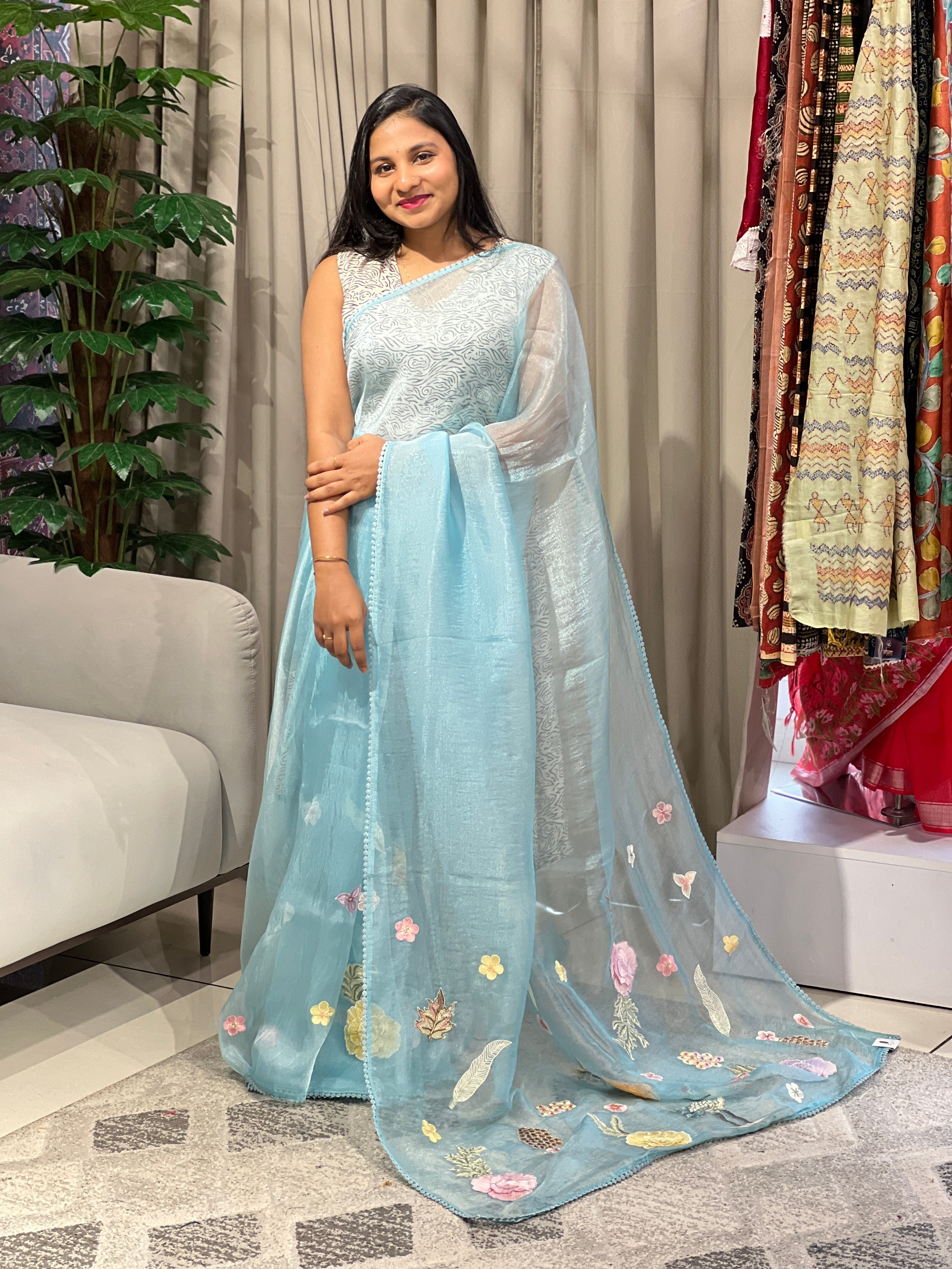 Patch Detailed Shimmer Organza Saree | BLD1515