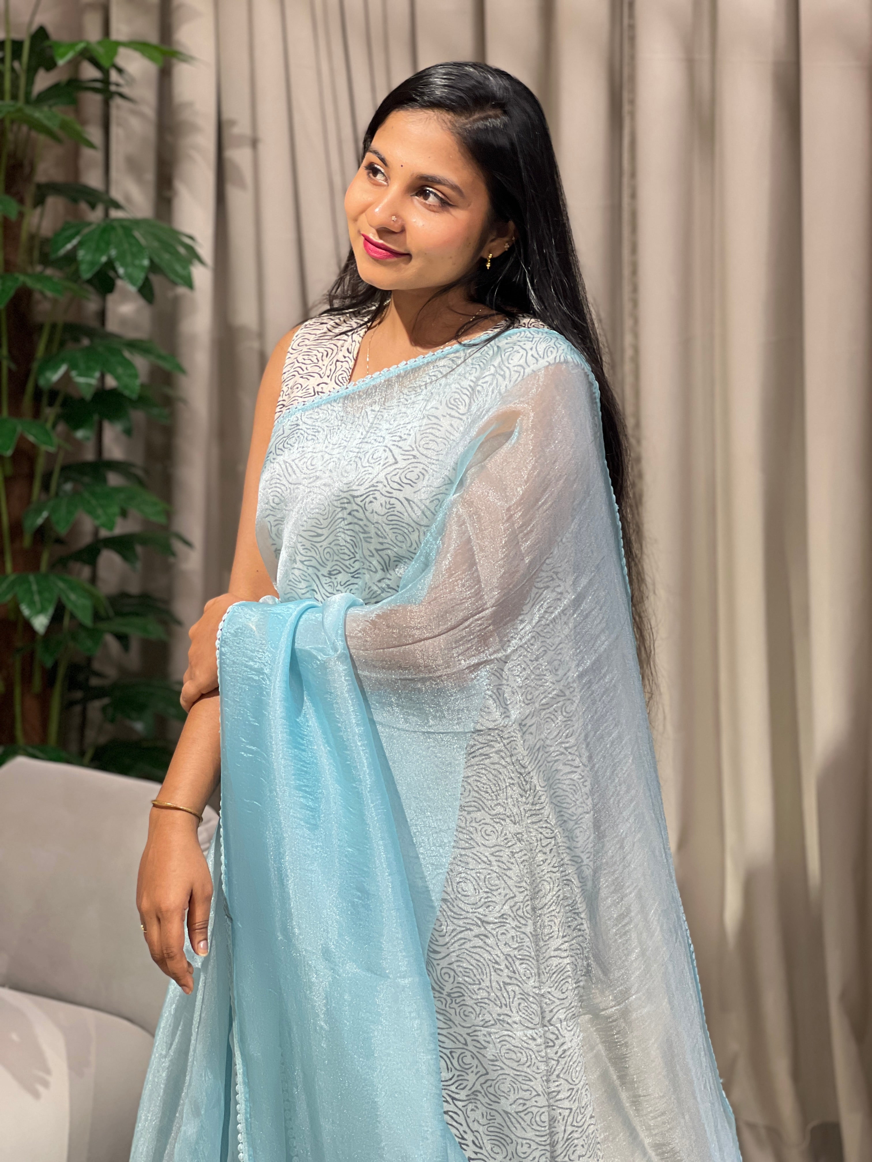 Patch Detailed Shimmer Organza Saree | BLD1515