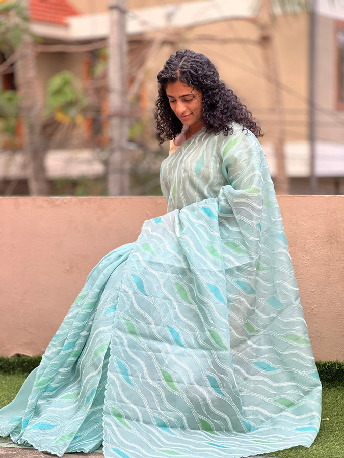 Computerized Machine Embroidery Pure Organza Saree | YNG128