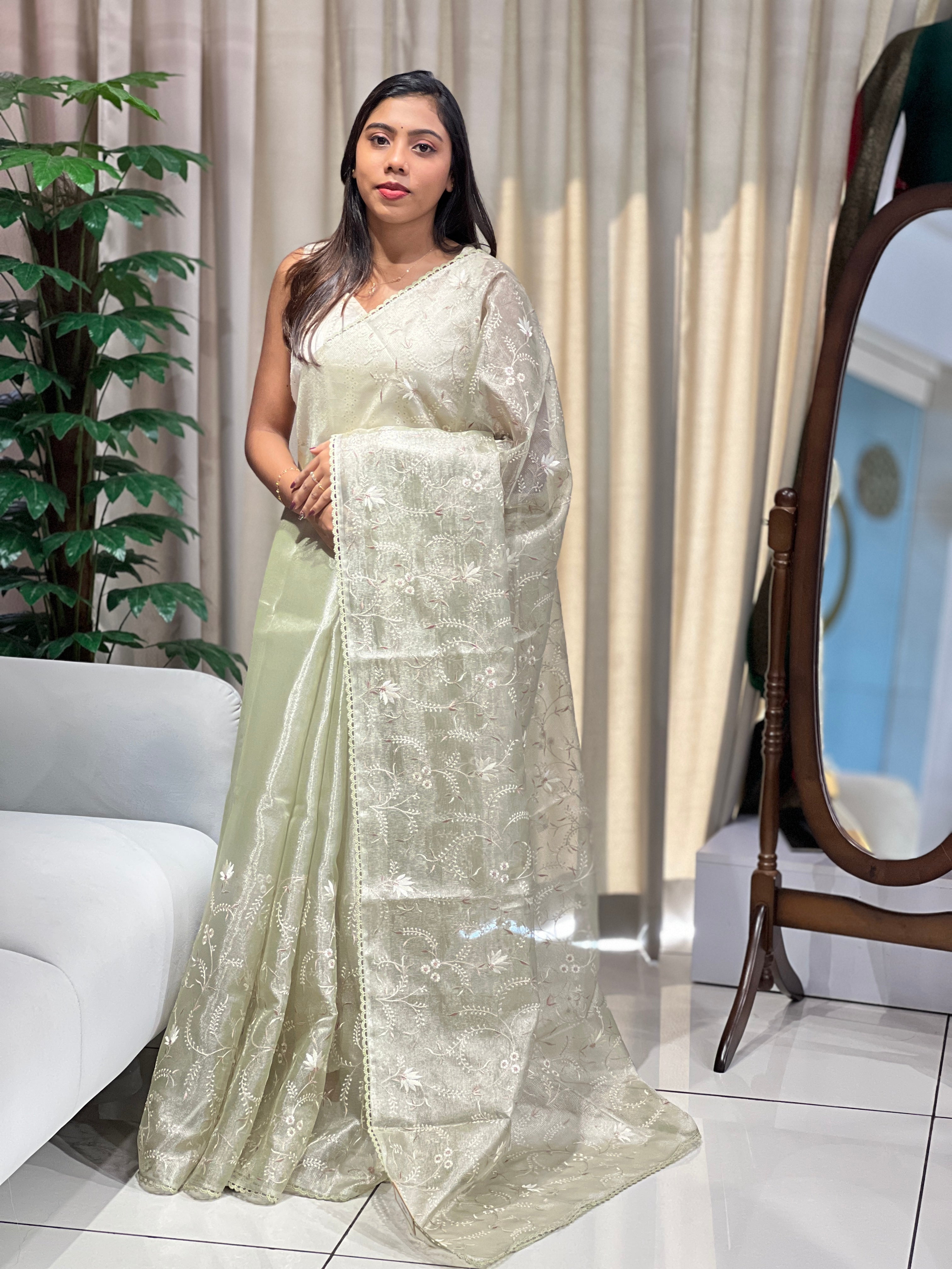 Floral Embroidery Detailed Tissue Saree | PKS154