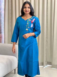 Machine Embroidery Detailed Cotton Kurta | DNT173