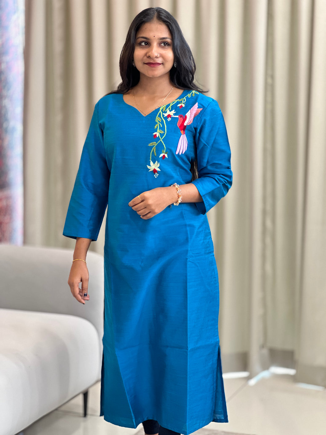 Machine Embroidery Detailed Cotton Kurta | DNT173