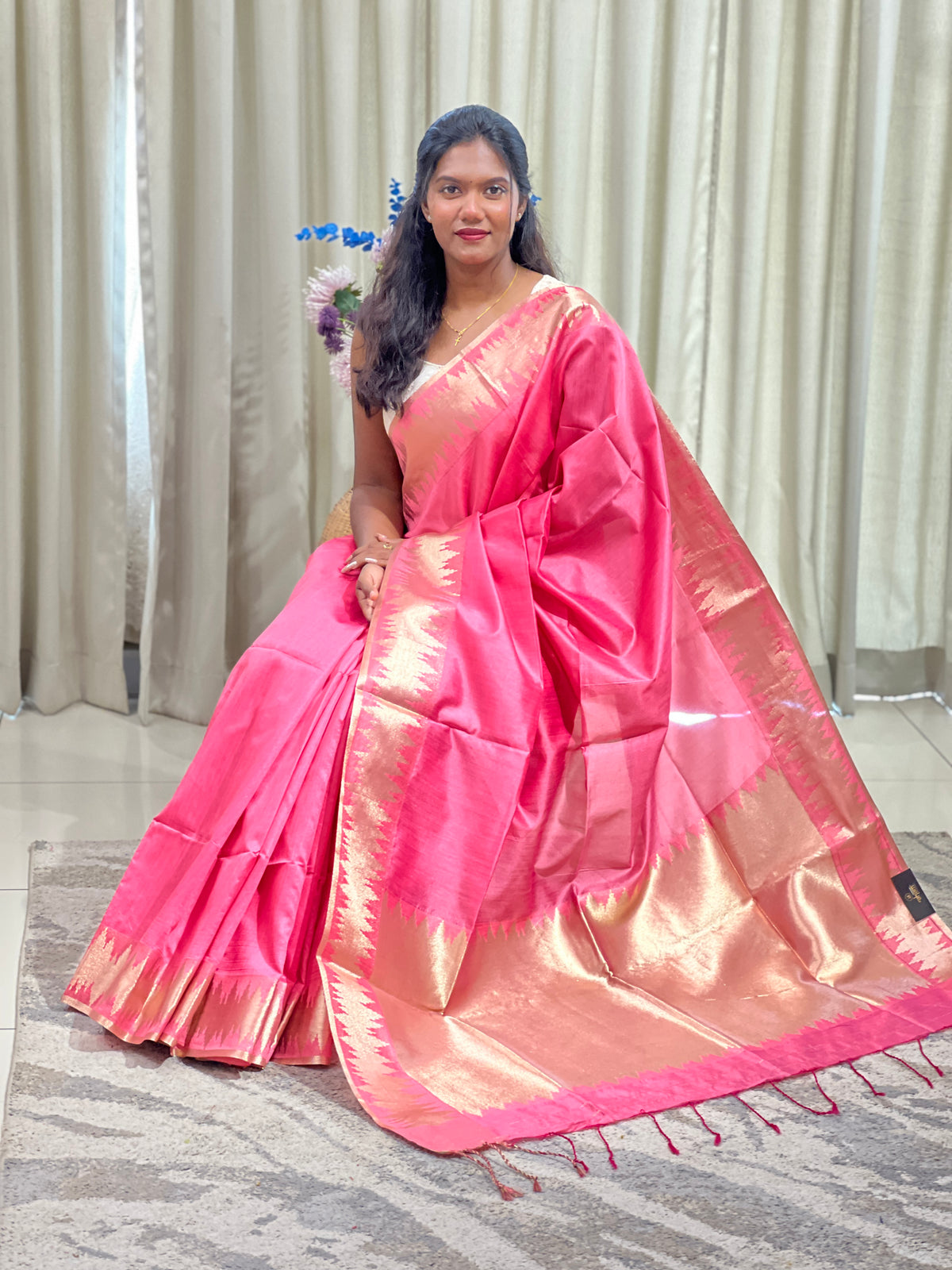 Temple Border Pattern Semi Tussar Saree | SSN572