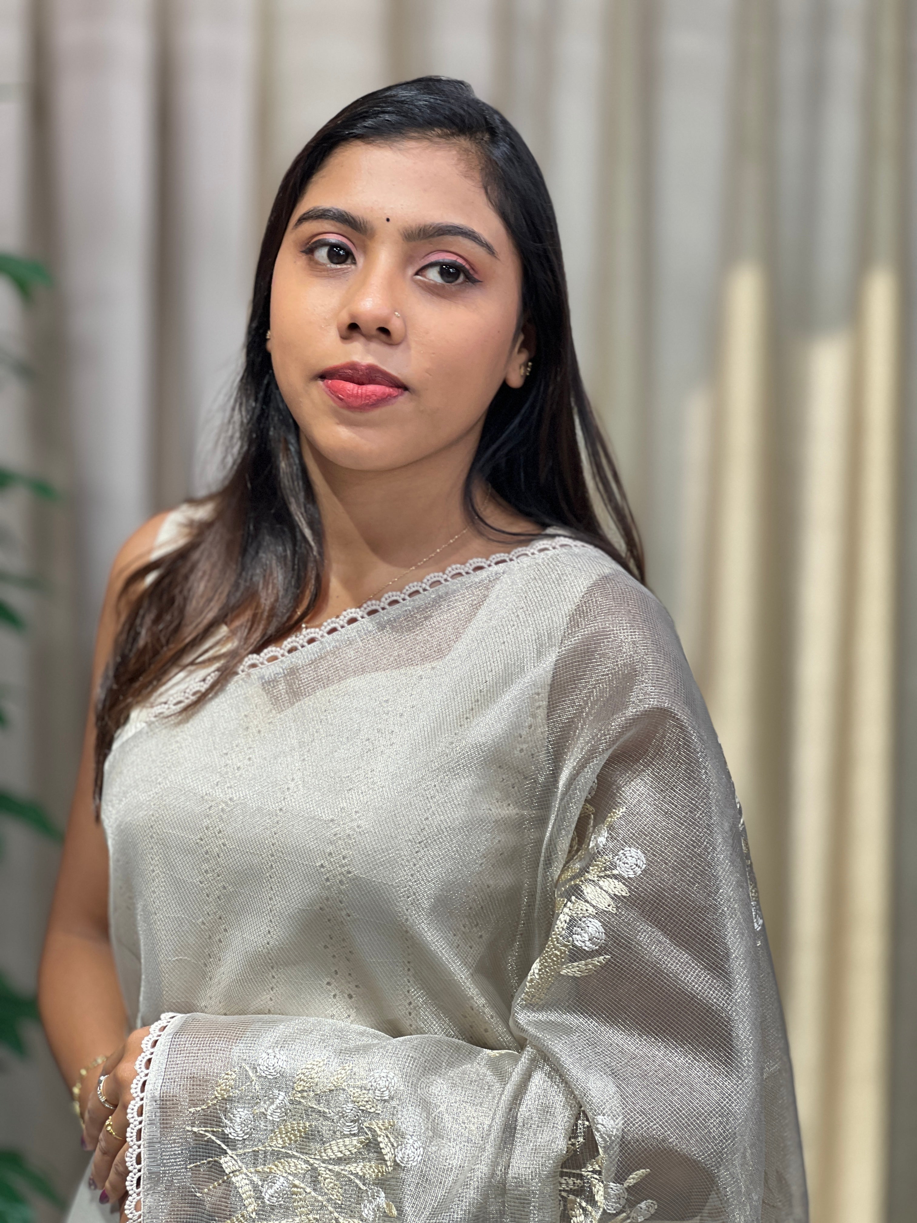 Floral Embroidery Detailed Tissue Saree | PKS146