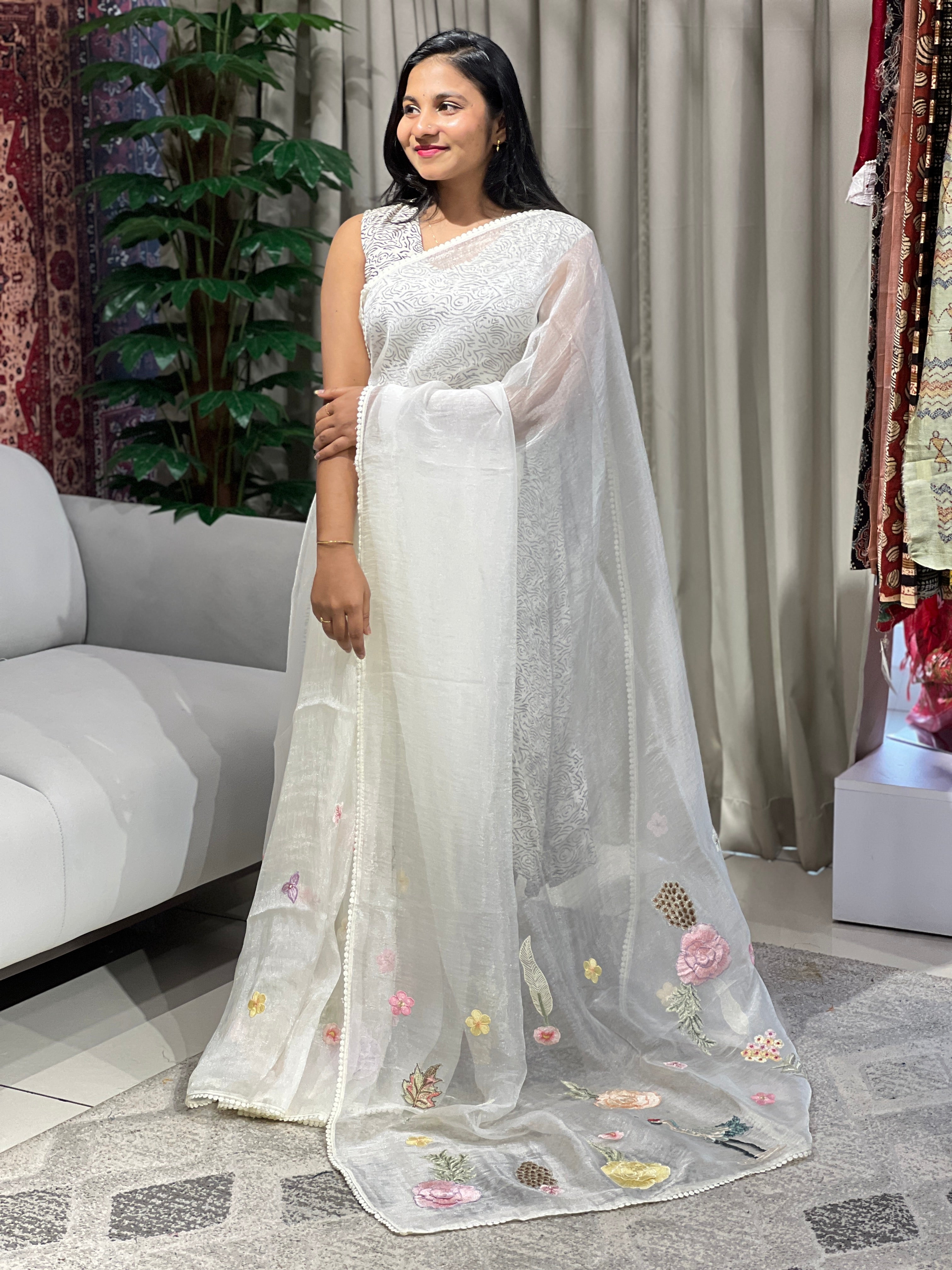 Patch Detailed Shimmer Organza Saree | BLD1516