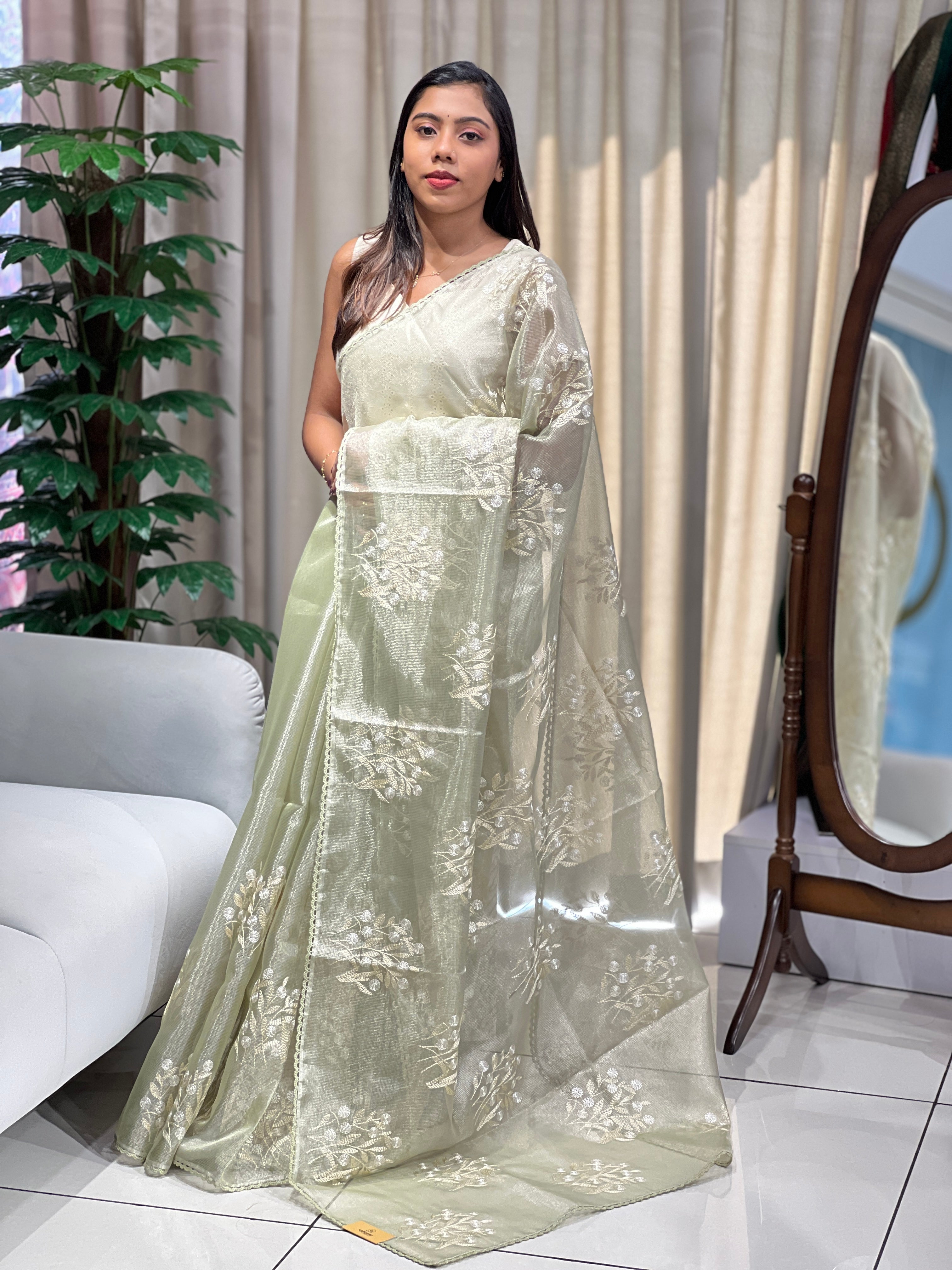 Floral Embroidery Detailed Tissue Saree | PKS150