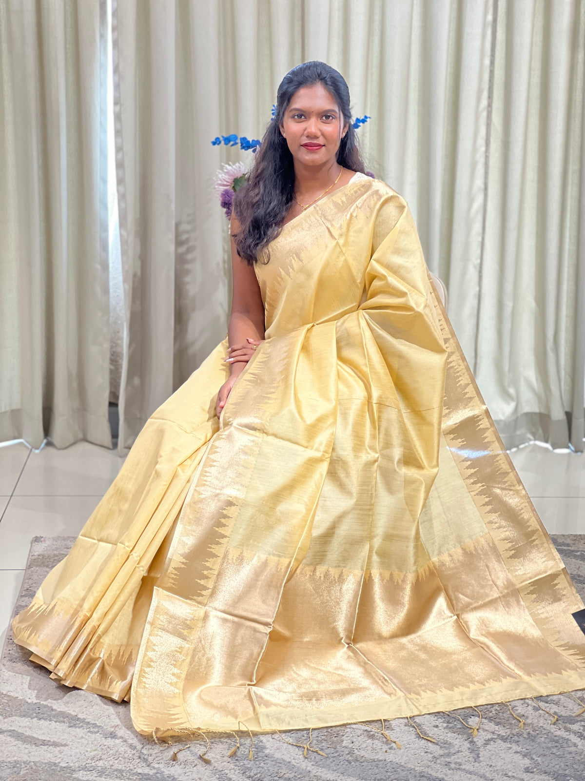 Temple Border Pattern Semi Tussar Saree | SSN571