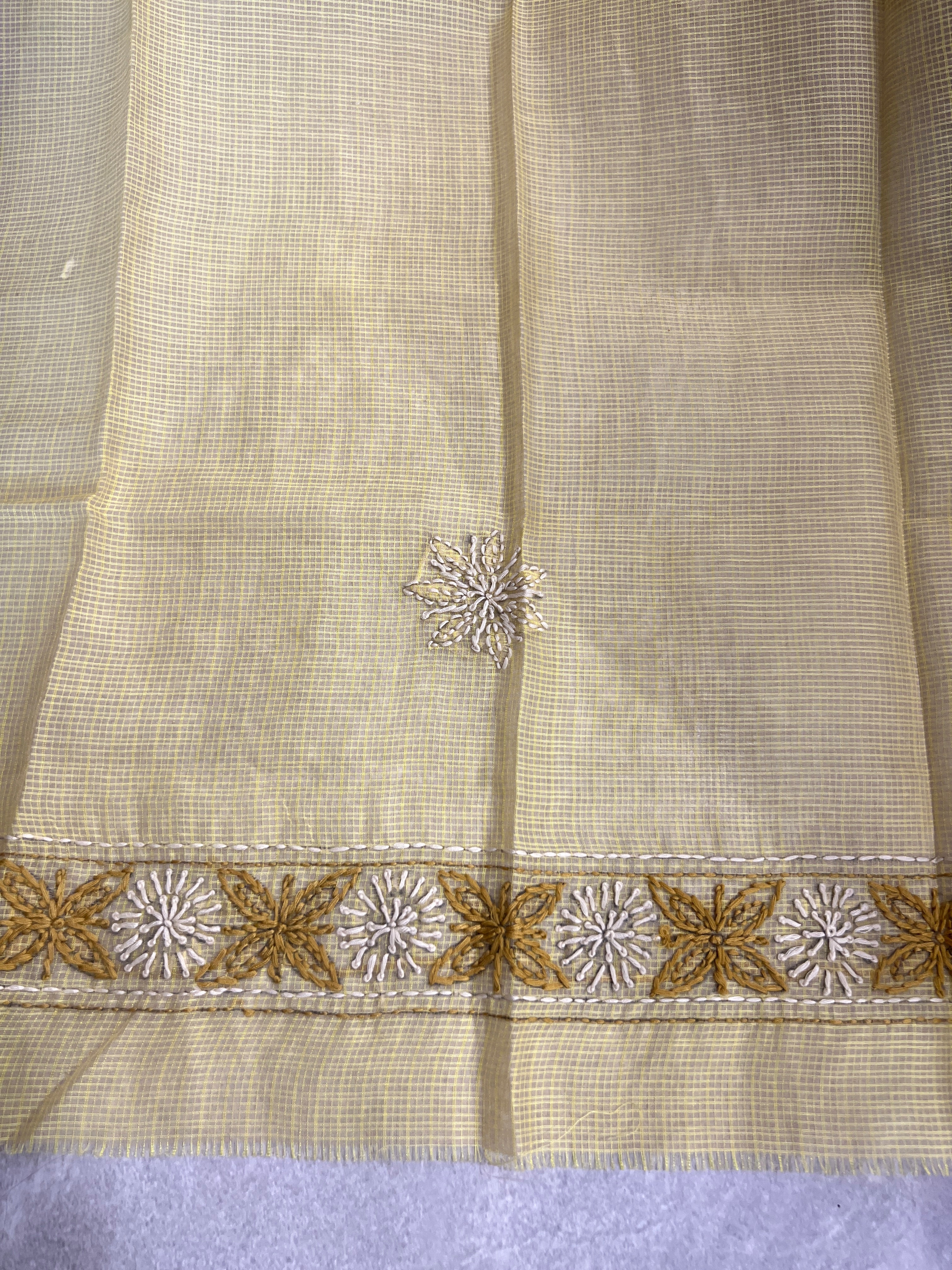 Hand Embroidered Muga Check Organza Saree | JSC756