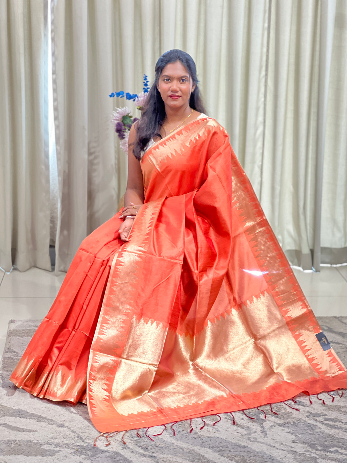 Temple Border Pattern Semi Tussar Saree | SSN574