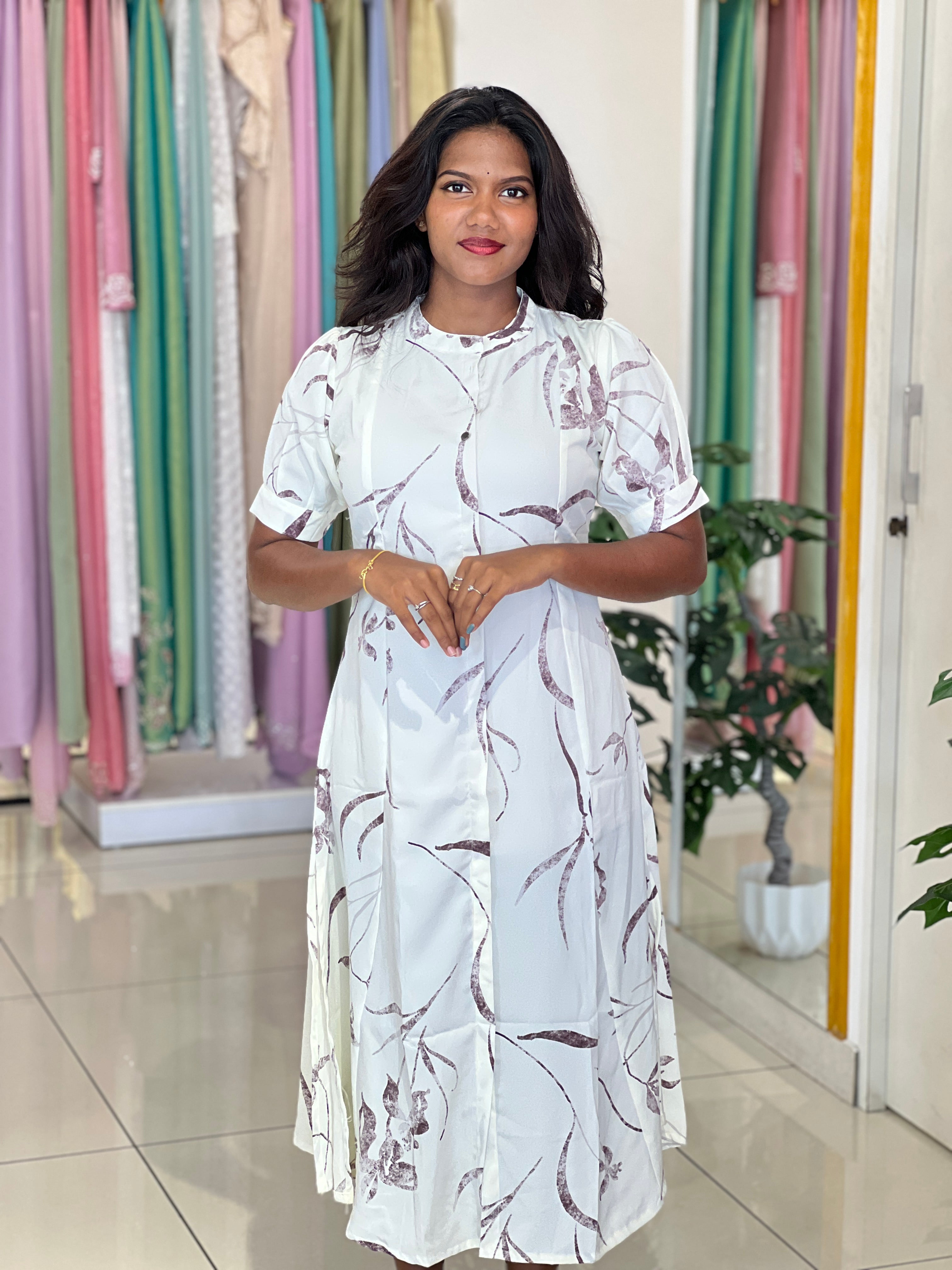 Floral & Leaf Line Art Print Muslin Kurta |UNM155