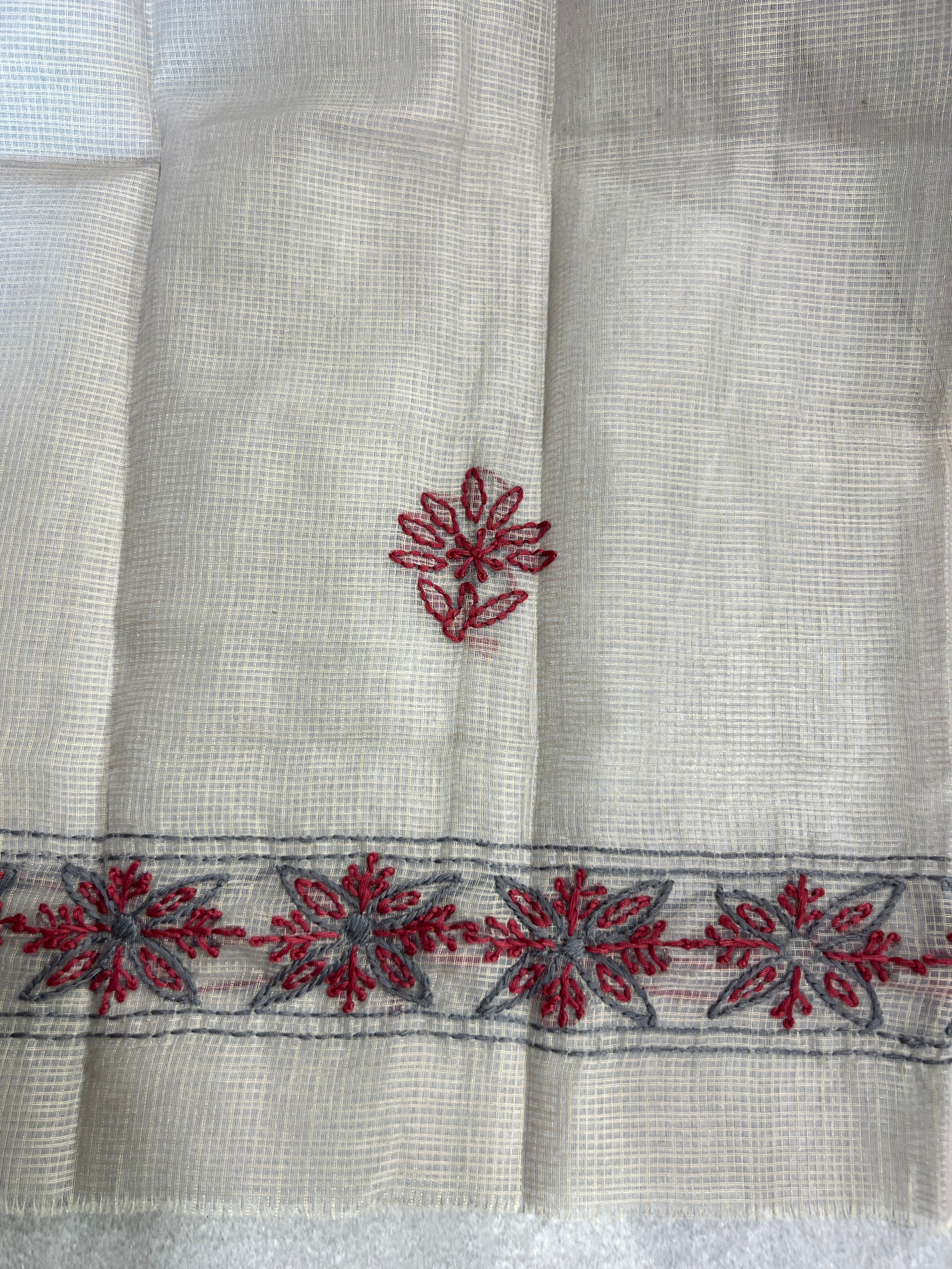 Hand Embroidered Muga Check Organza Saree | JSC755