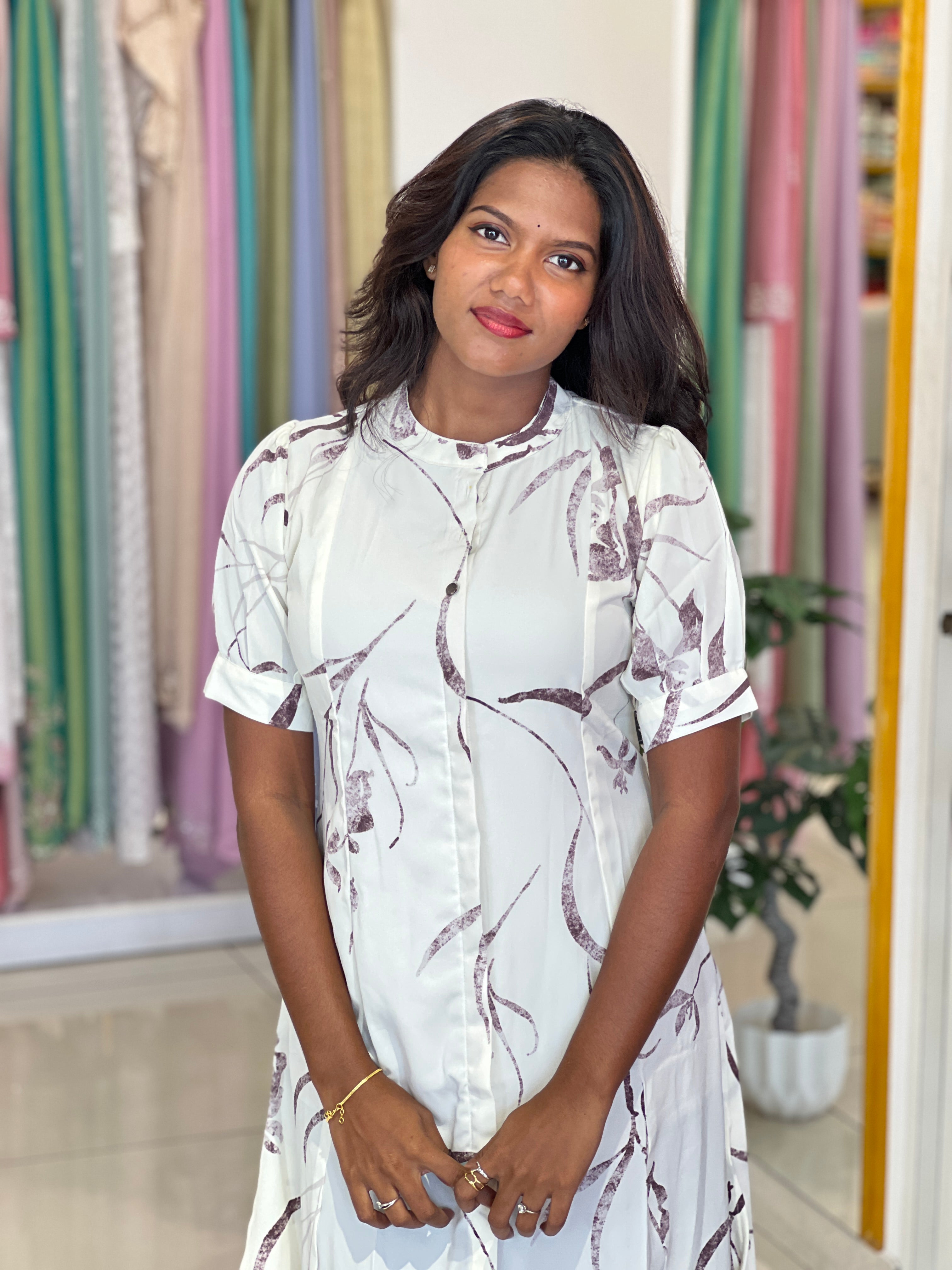 Floral & Leaf Line Art Print Muslin Kurta |UNM155