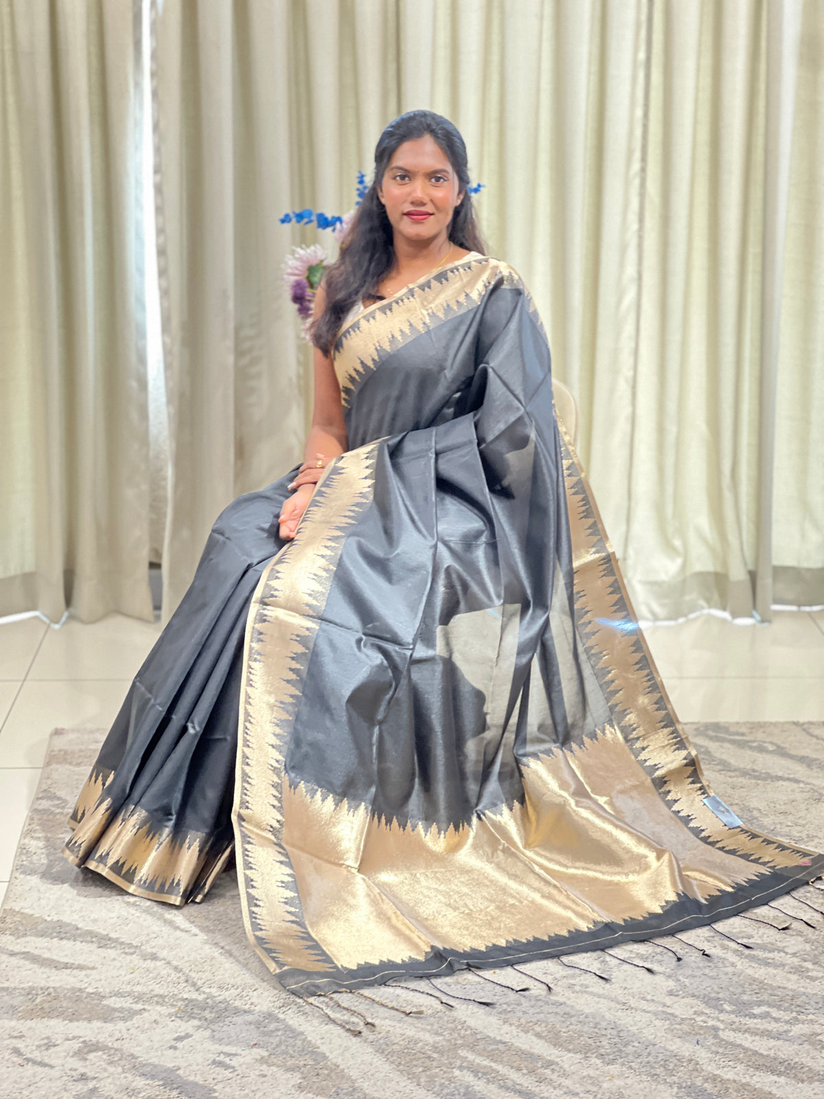 Temple Border Pattern Semi Tussar Saree | SSN570