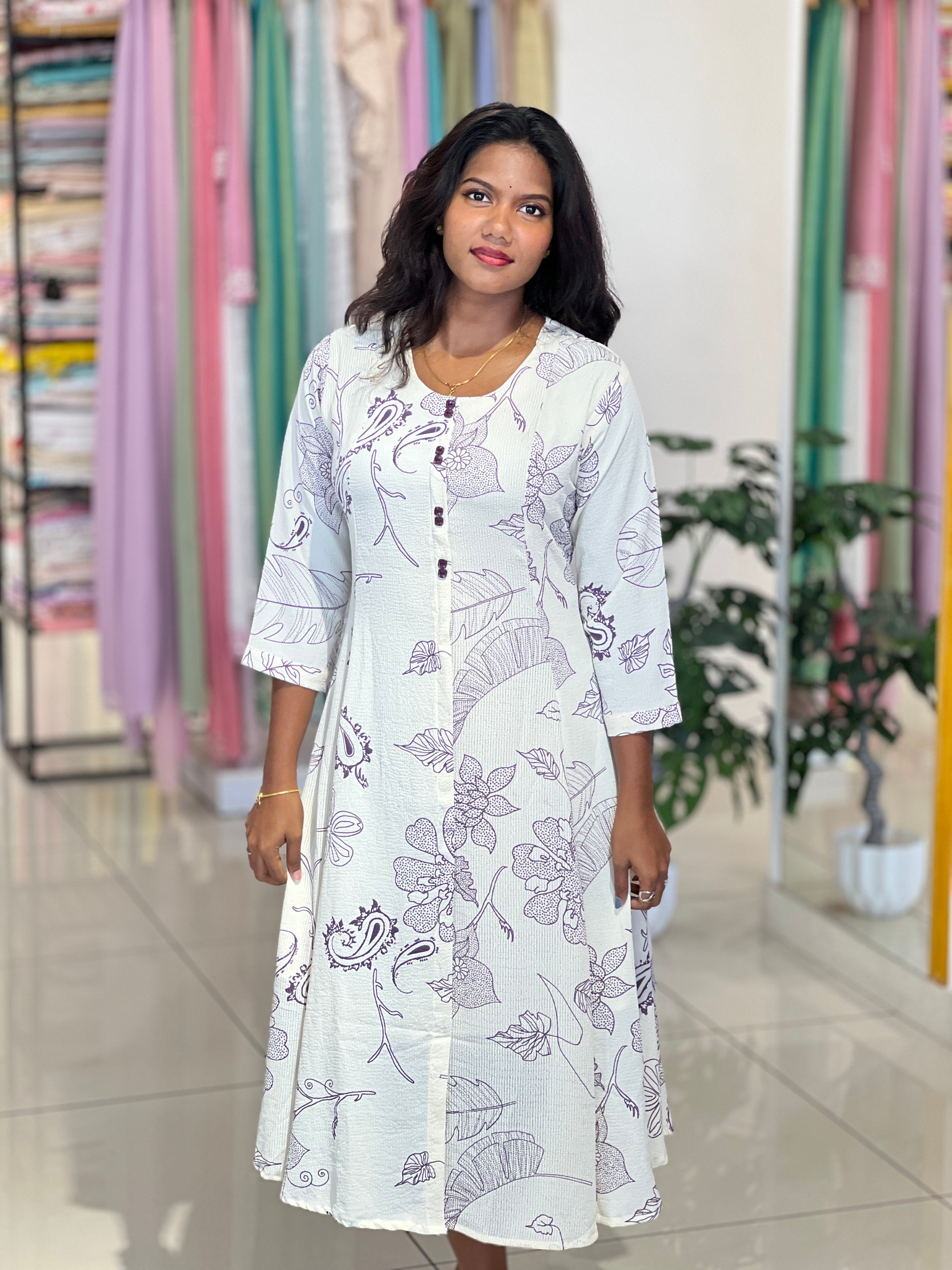 Floral Printed Crushed Rayon Kurta | UNM152