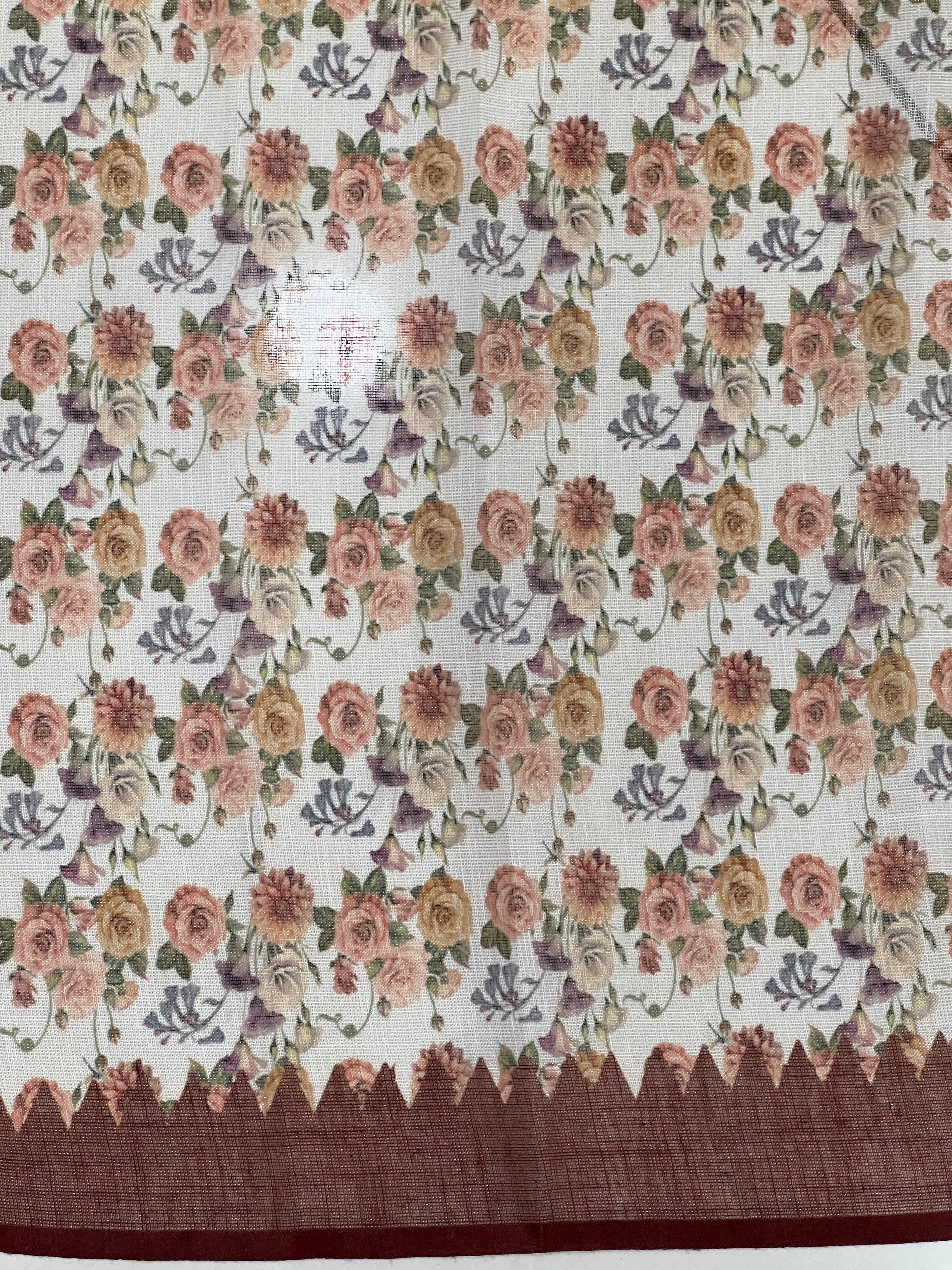 Print With Hand Embroidery Detailed Tissue Linen Saree | BLD1538