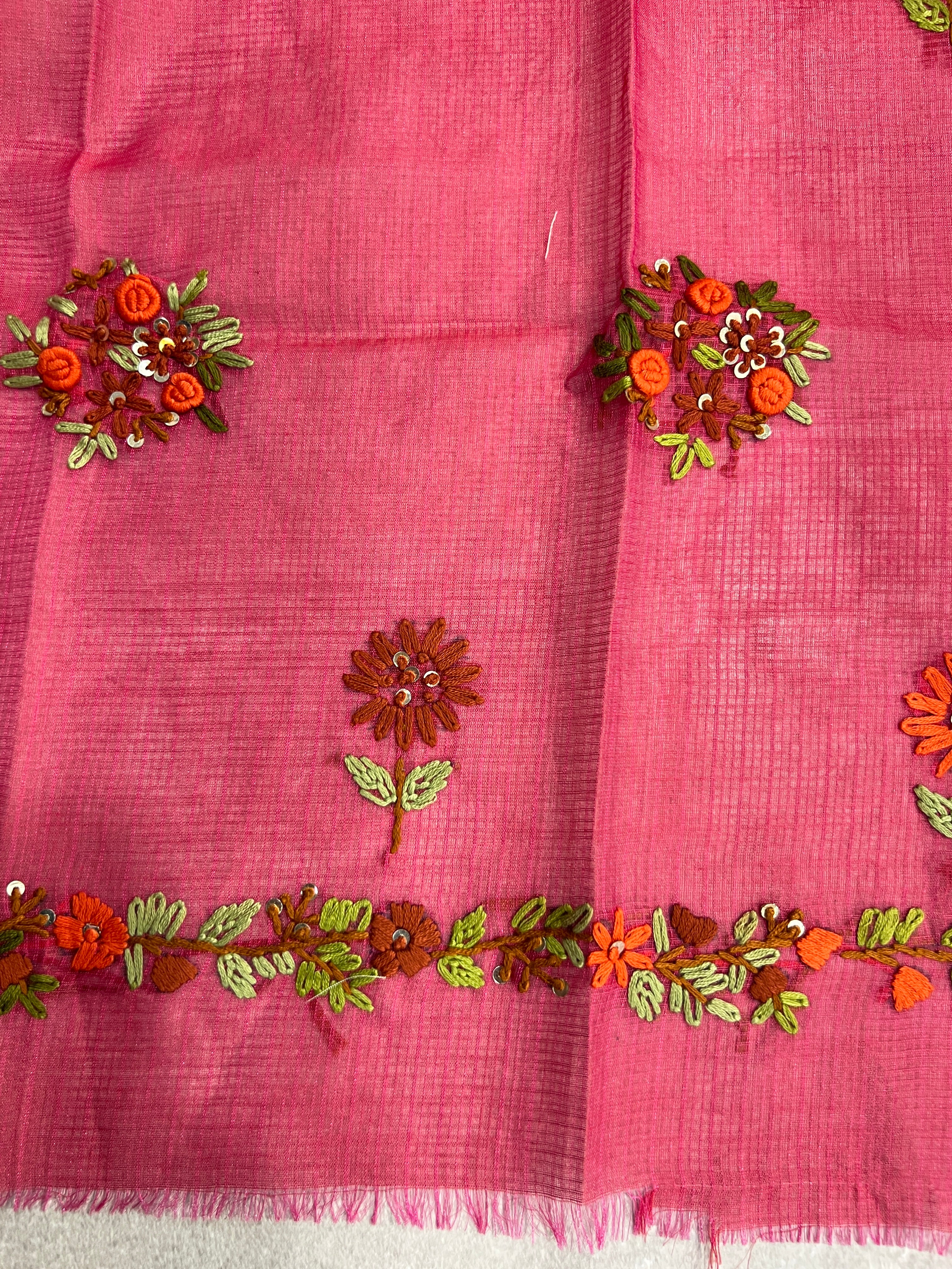 Hand Embroidered Muga Check Organza Saree | JSC749