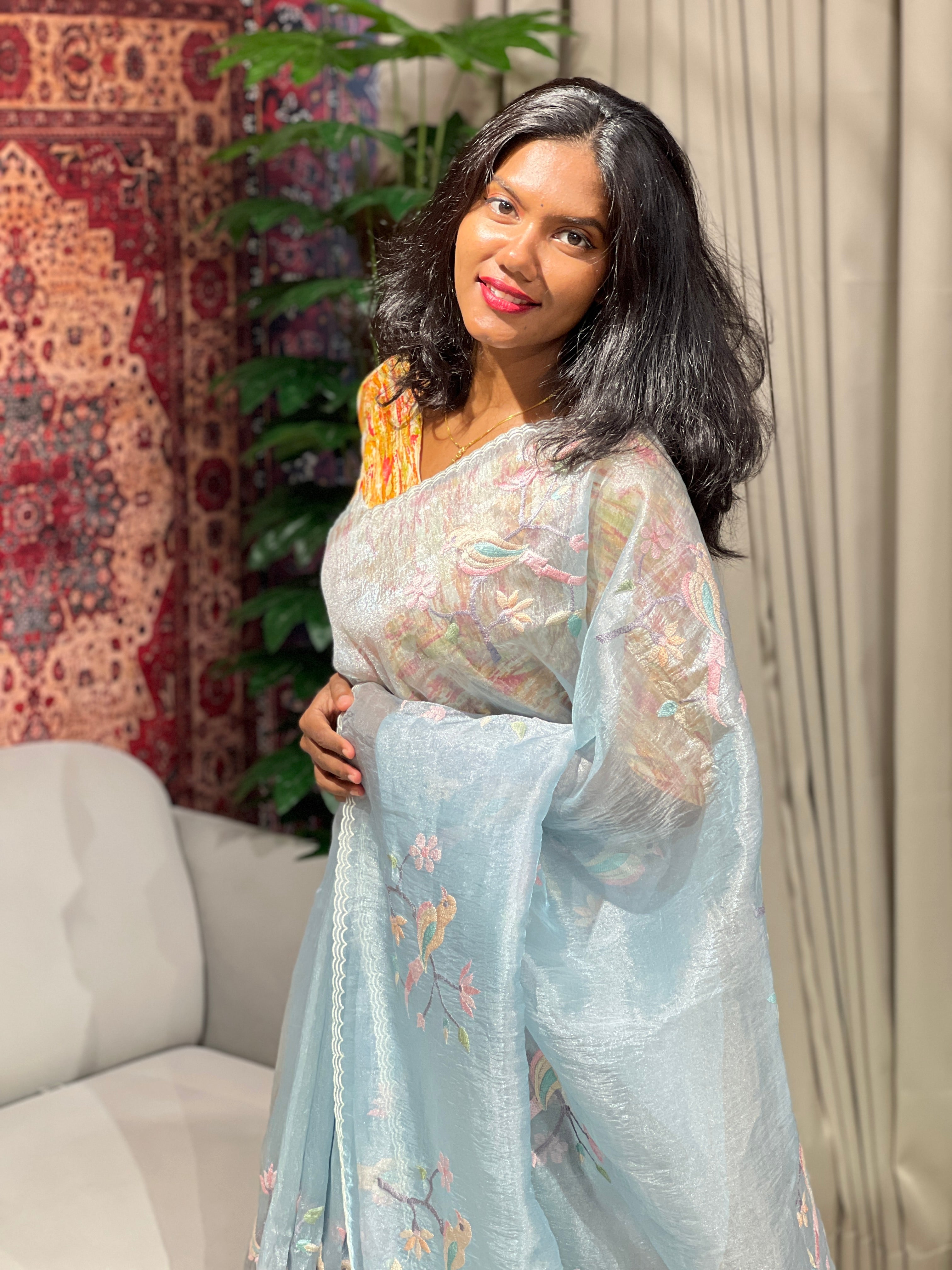 Machine Embroidery Detailed Shimmer Organza Saree | BLD1528