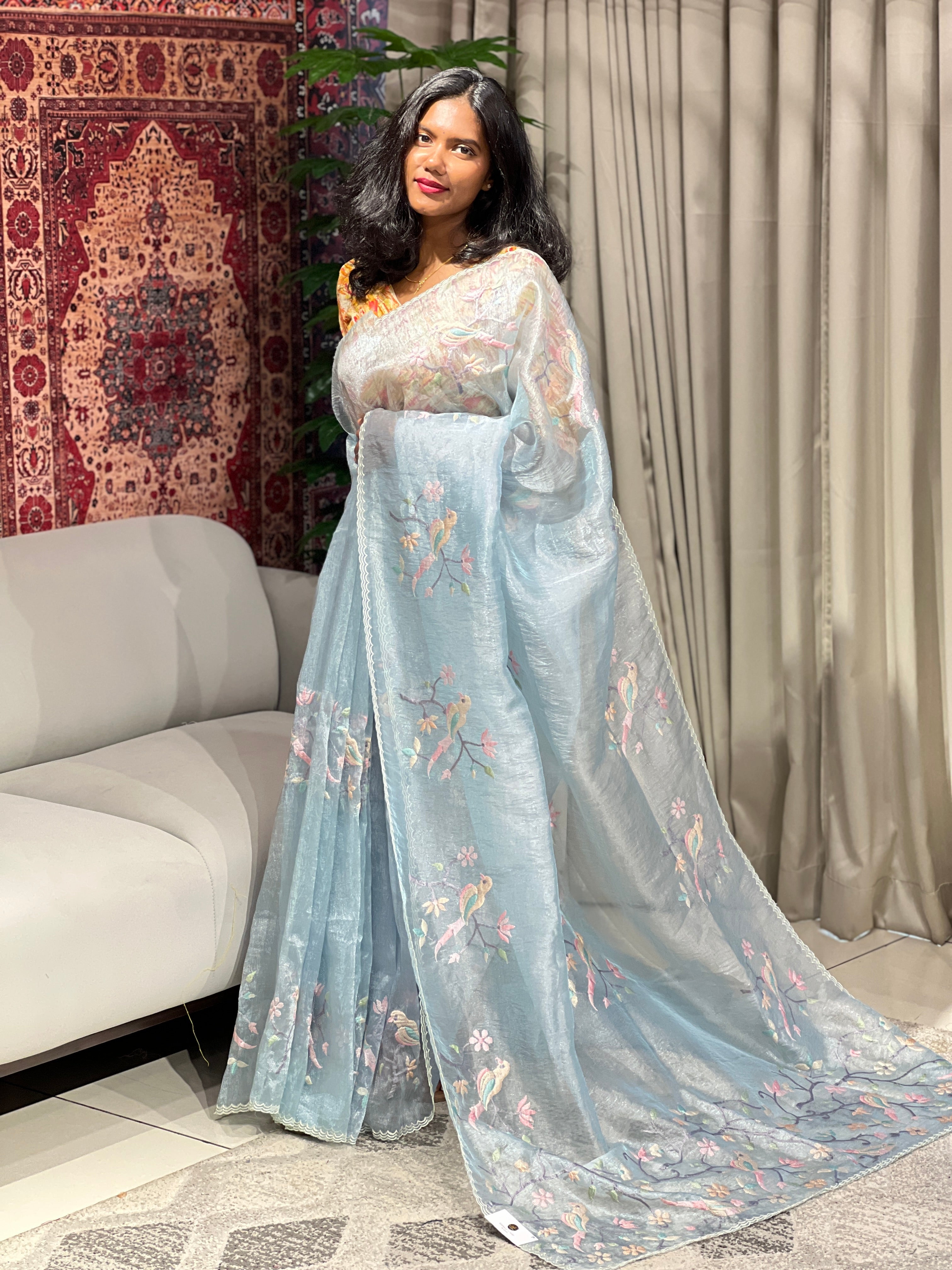 Machine Embroidery Detailed Shimmer Organza Saree | BLD1528