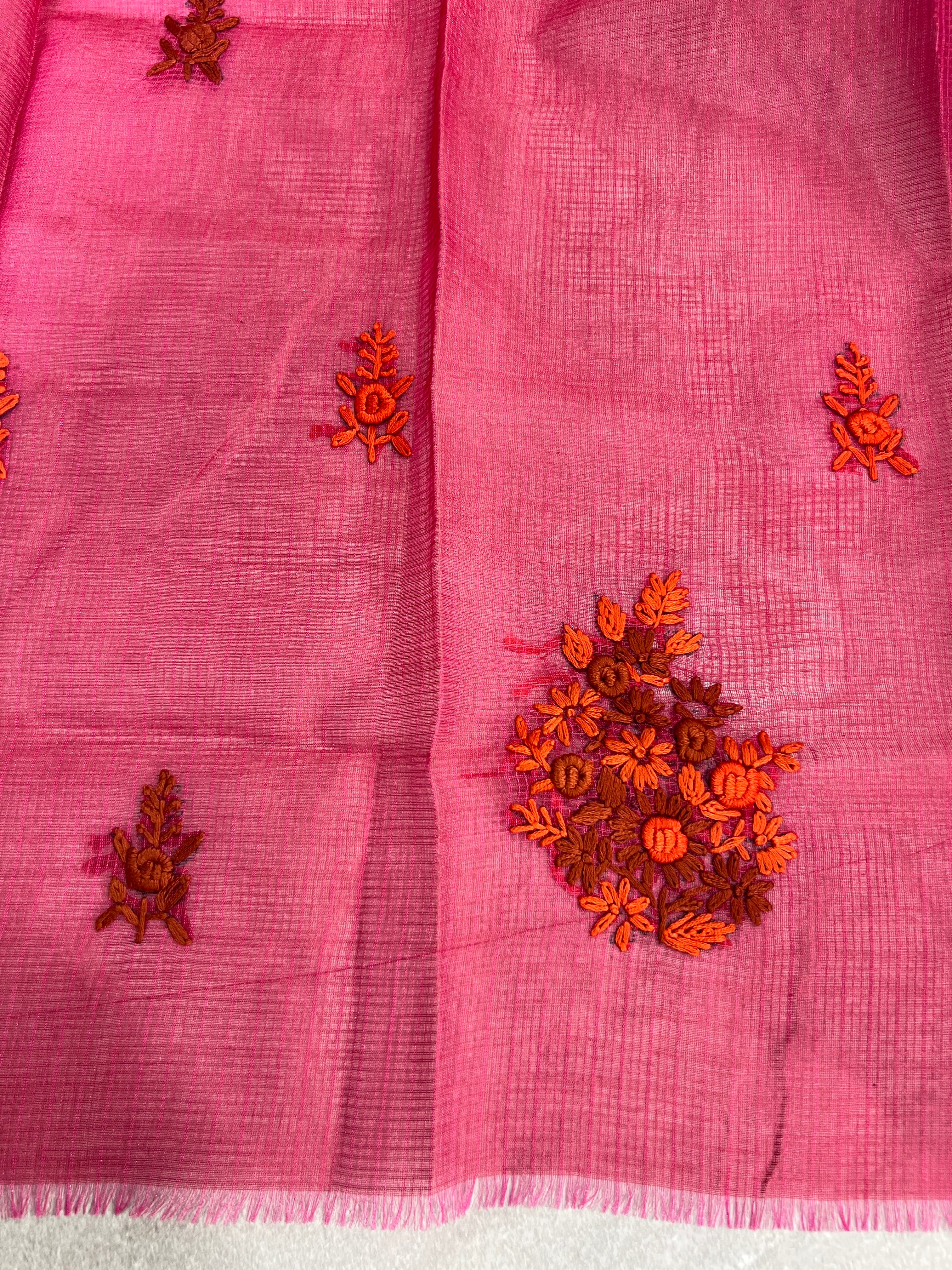 Hand Embroidered Muga Check Organza Saree | JSC748