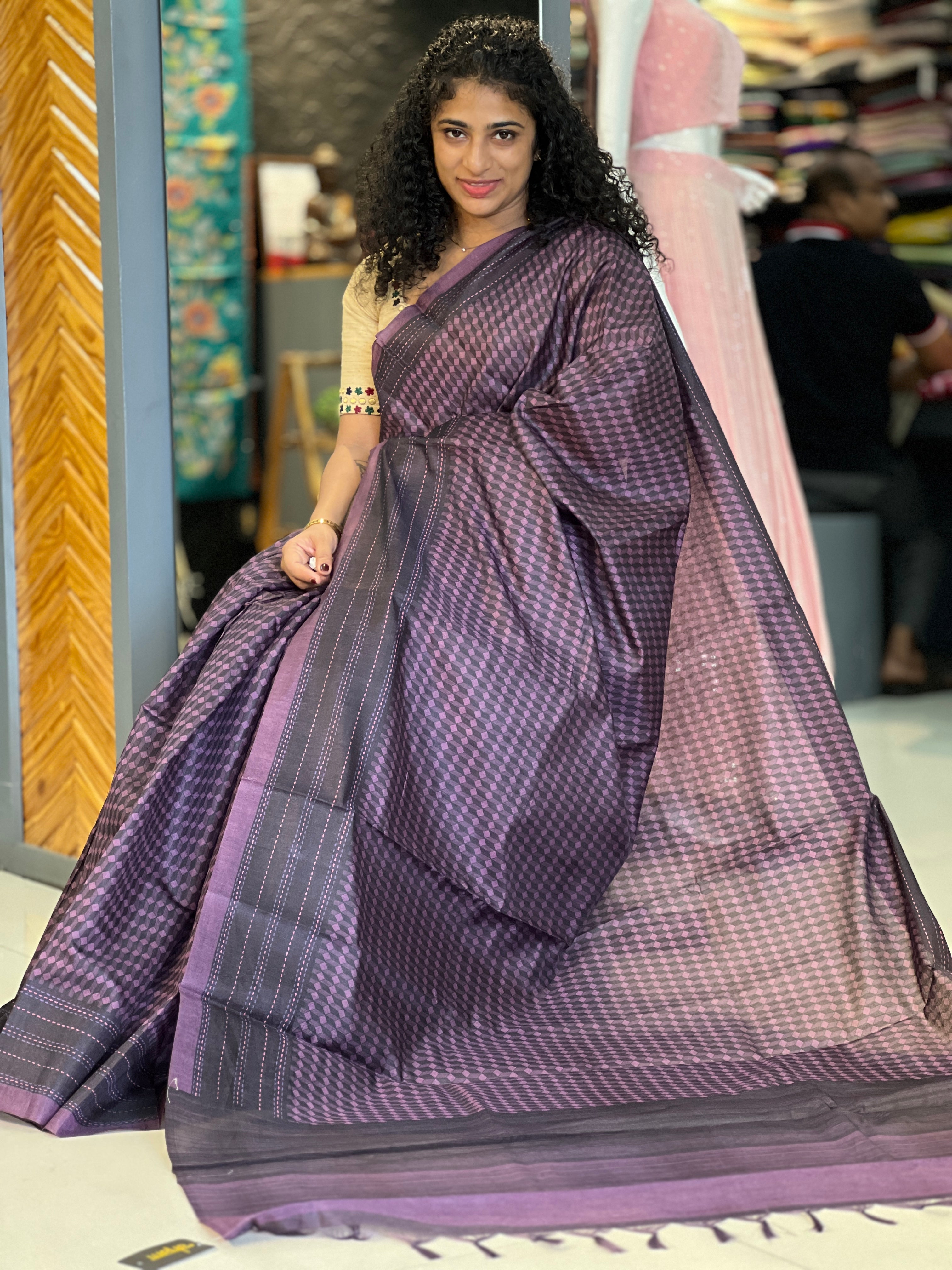 Digital Printed Tussar Finish Saree | GMS152