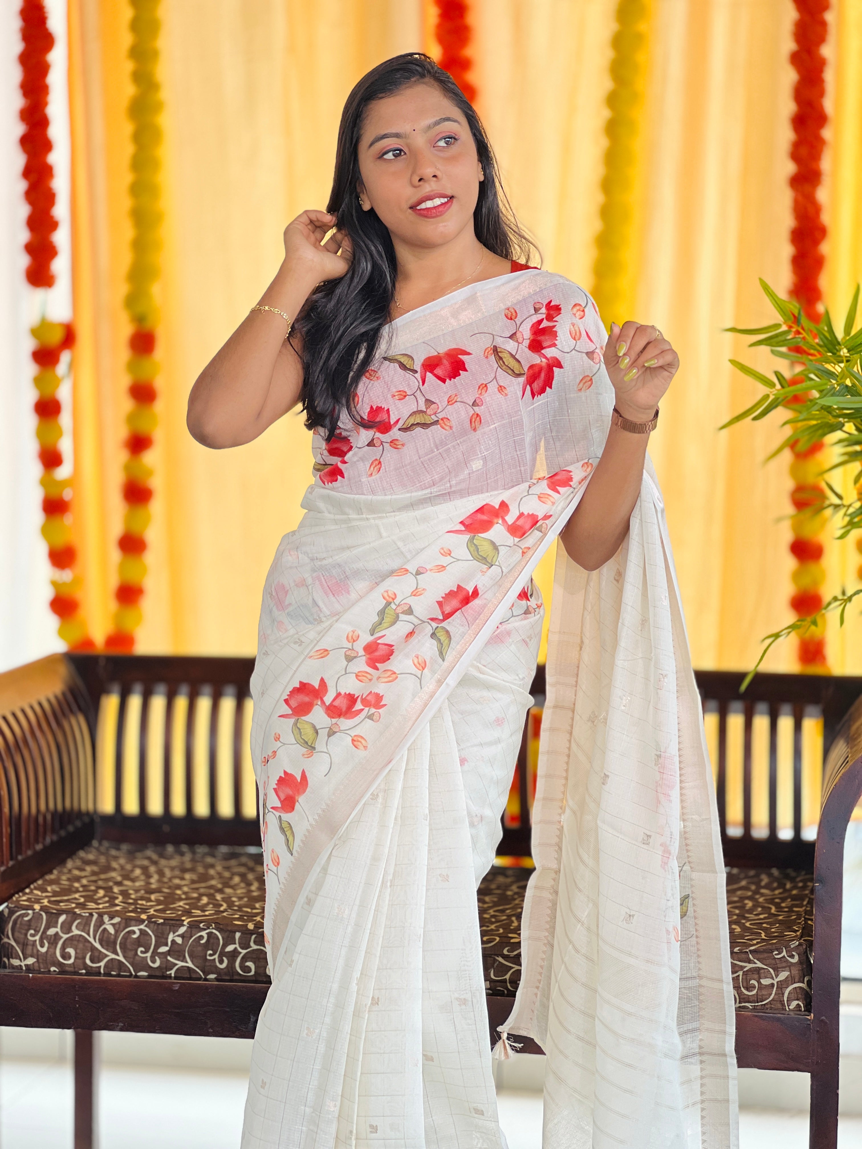 Floral Digital Printed Chanderi Finish Saree | MR180