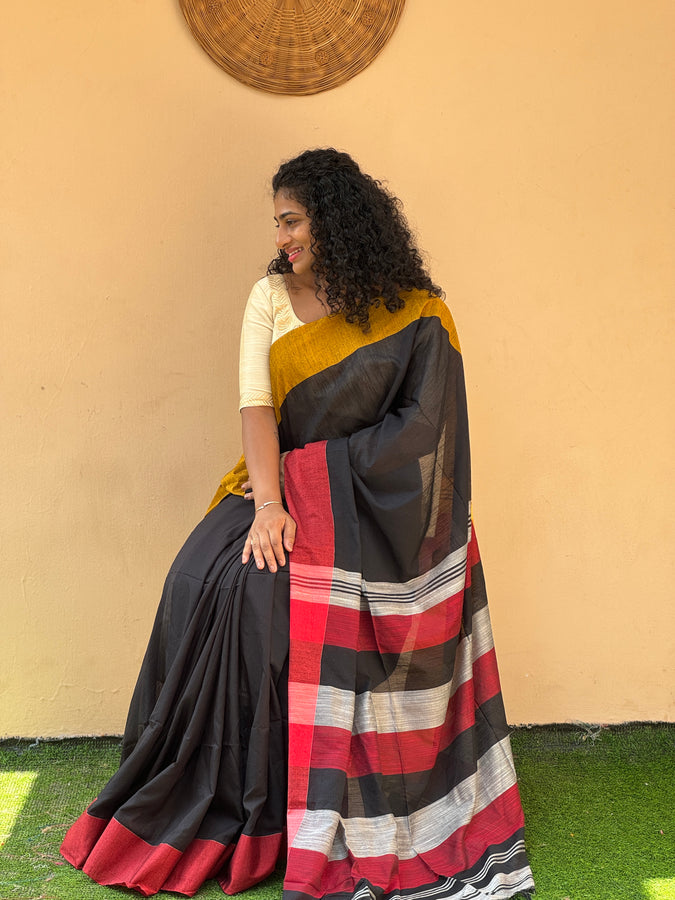 Black Color Mercerized Cotton Saree | RP426