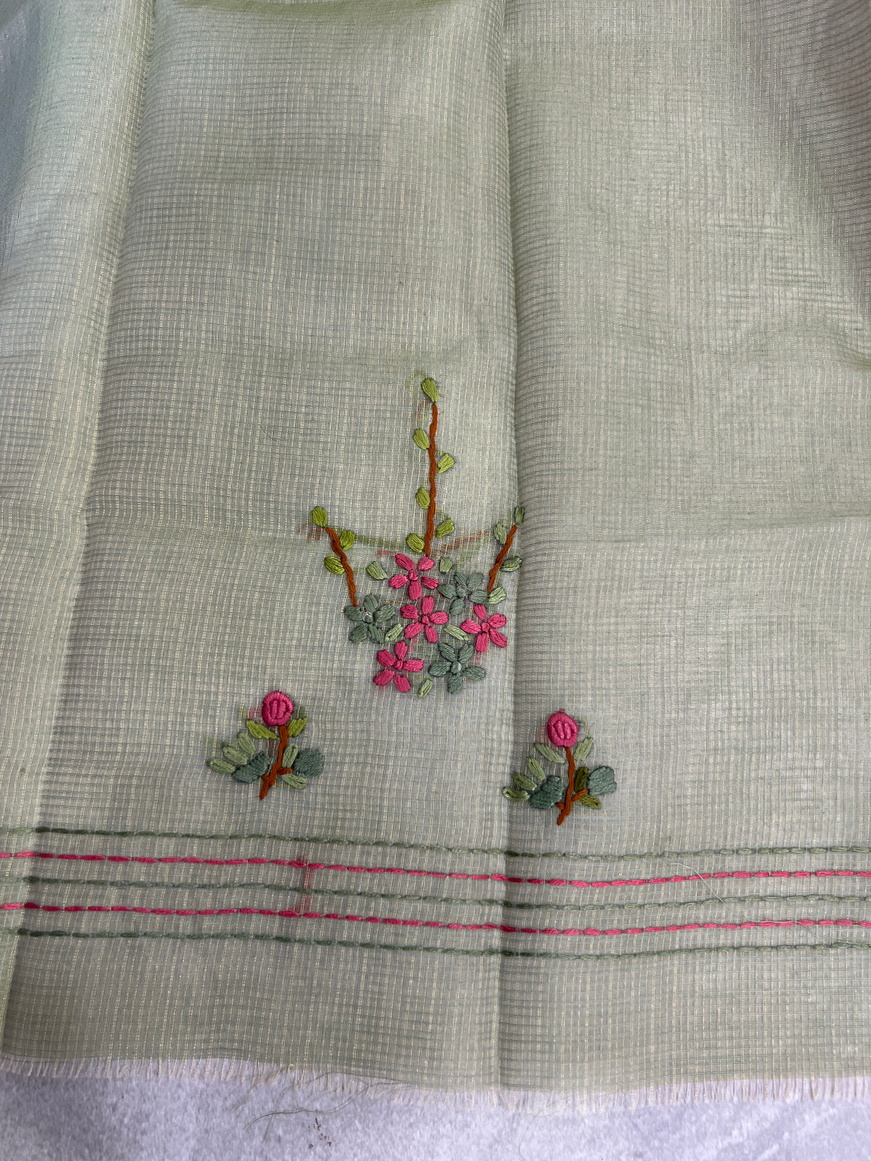 Hand Embroidered Muga Check Organza Saree | JSC747