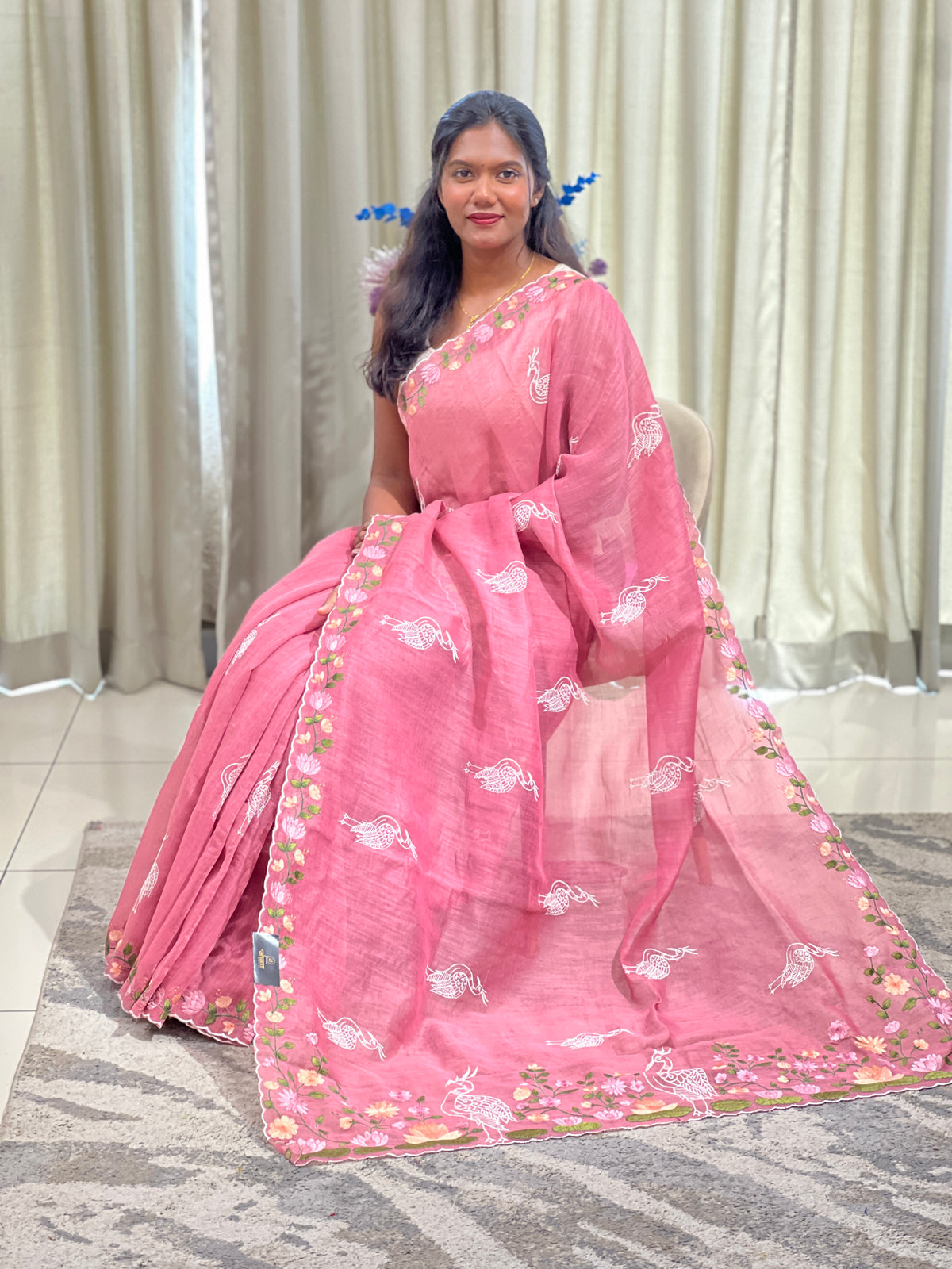 Floral Embroidered Bhagalpuri Linen Saree | RP892