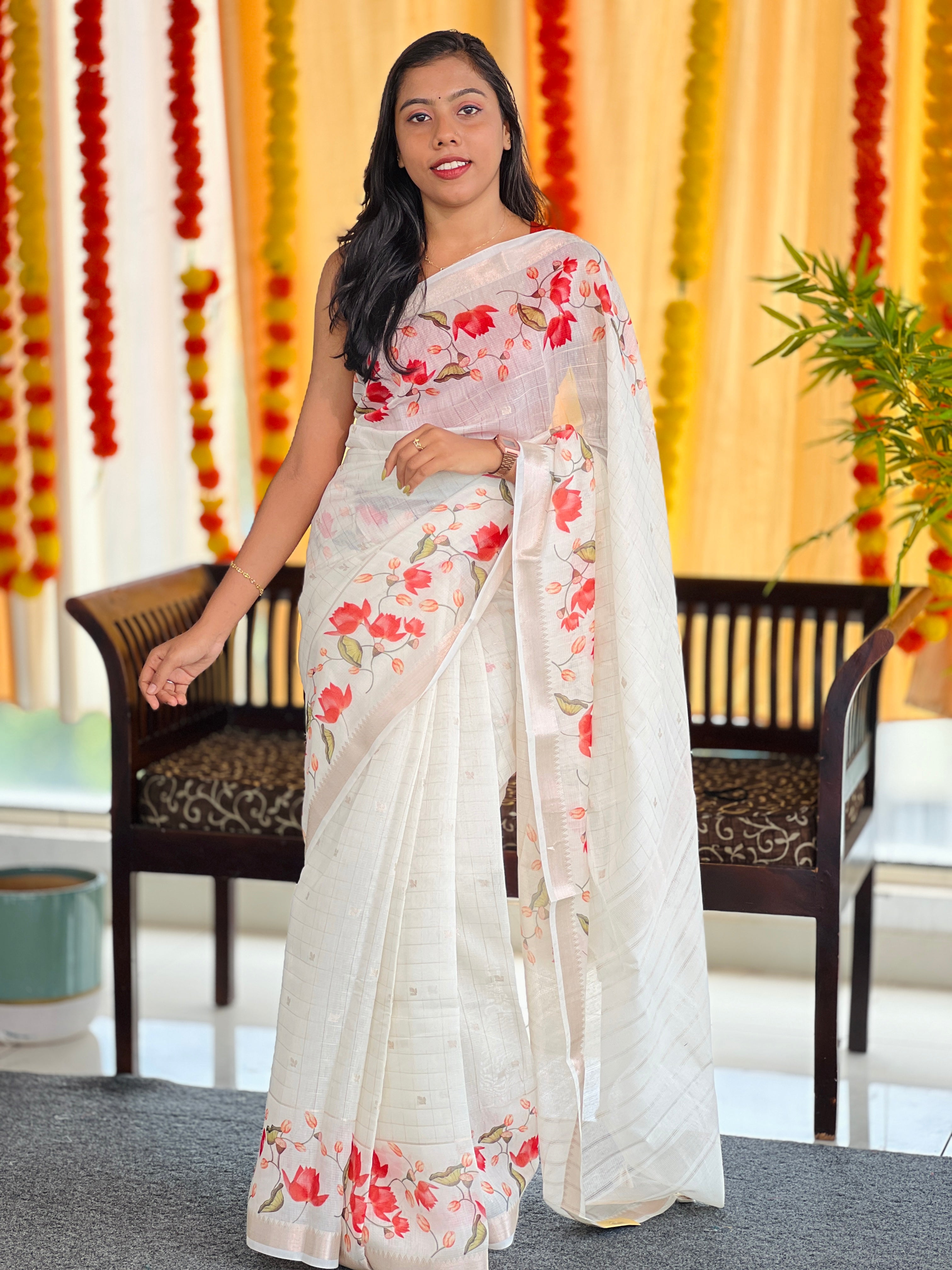 Floral Digital Printed Chanderi Finish Saree | MR180