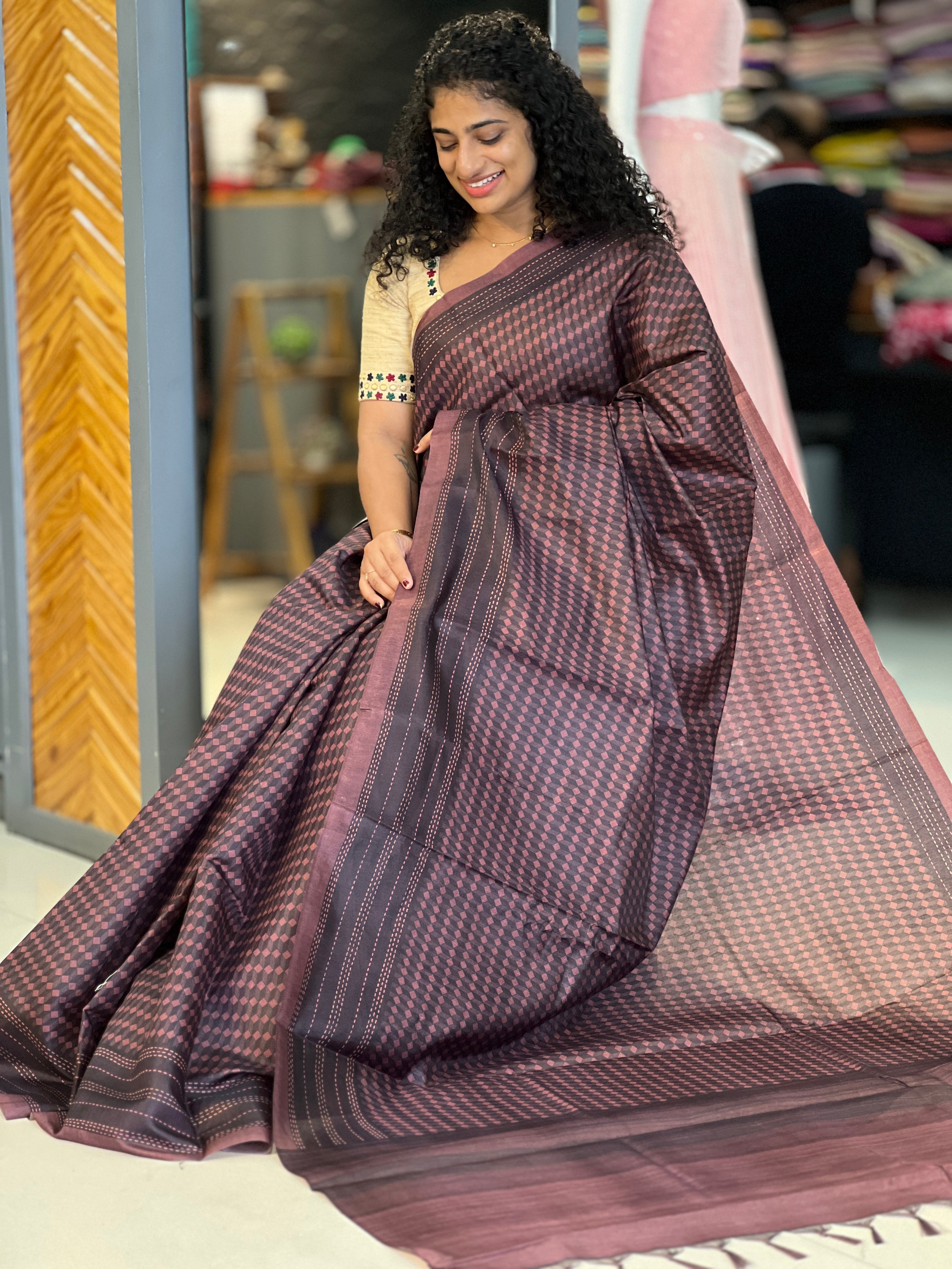 Digital Printed Tussar Finish Saree | GMS152