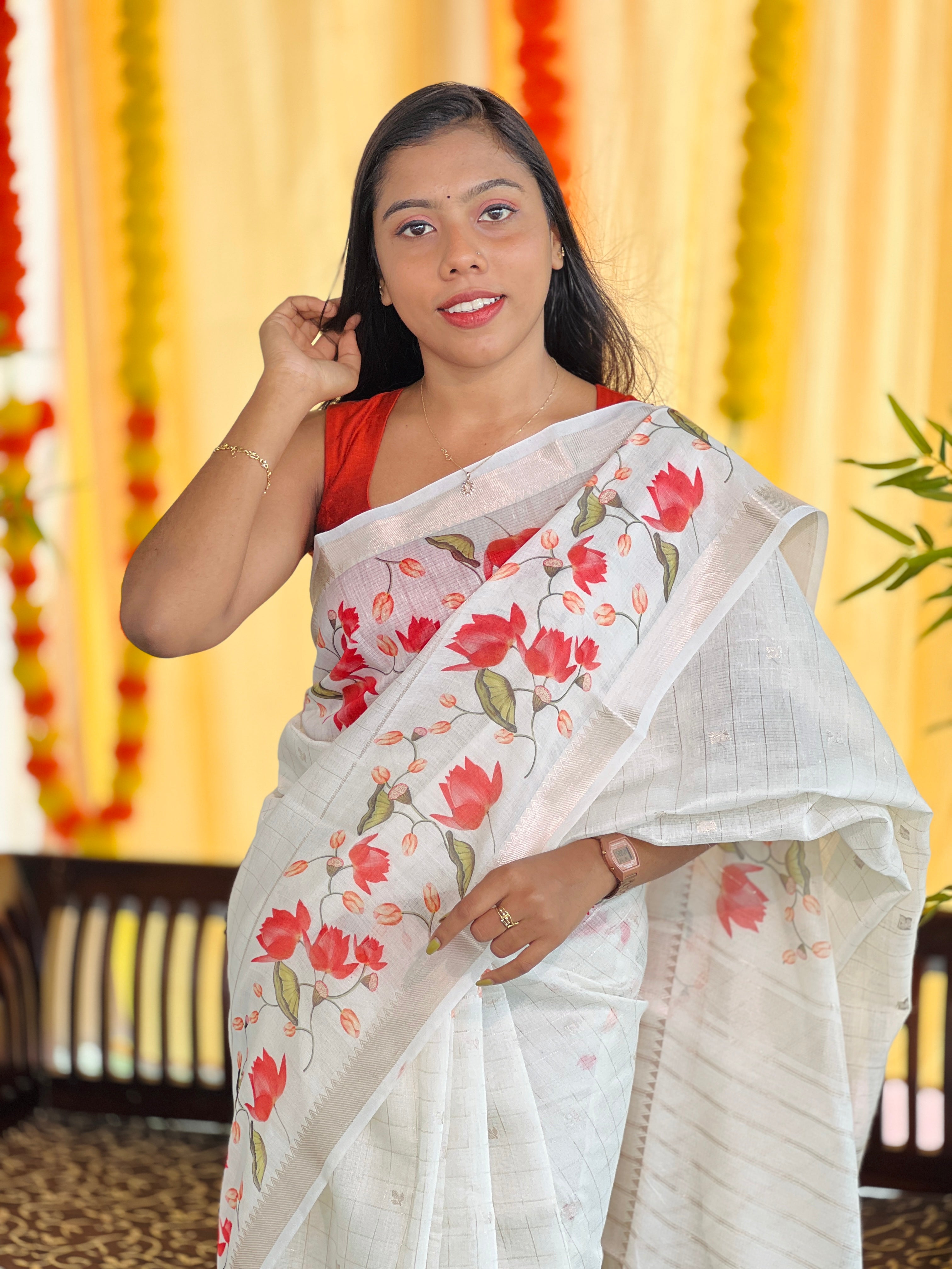 Floral Digital Printed Chanderi Finish Saree | MR180