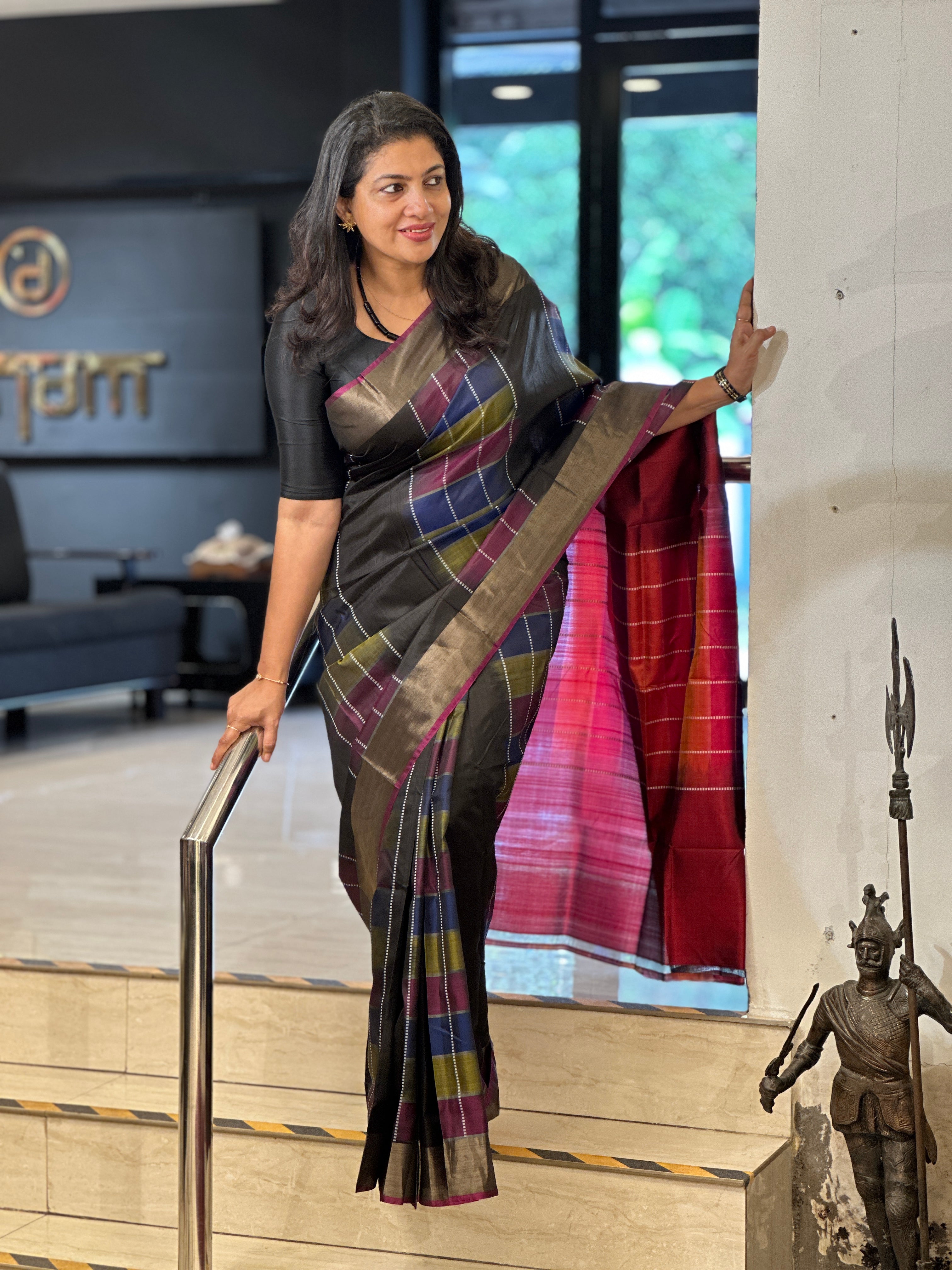Multi-Color Check Woven Patterned Mulberry Silk Saree | AYD167