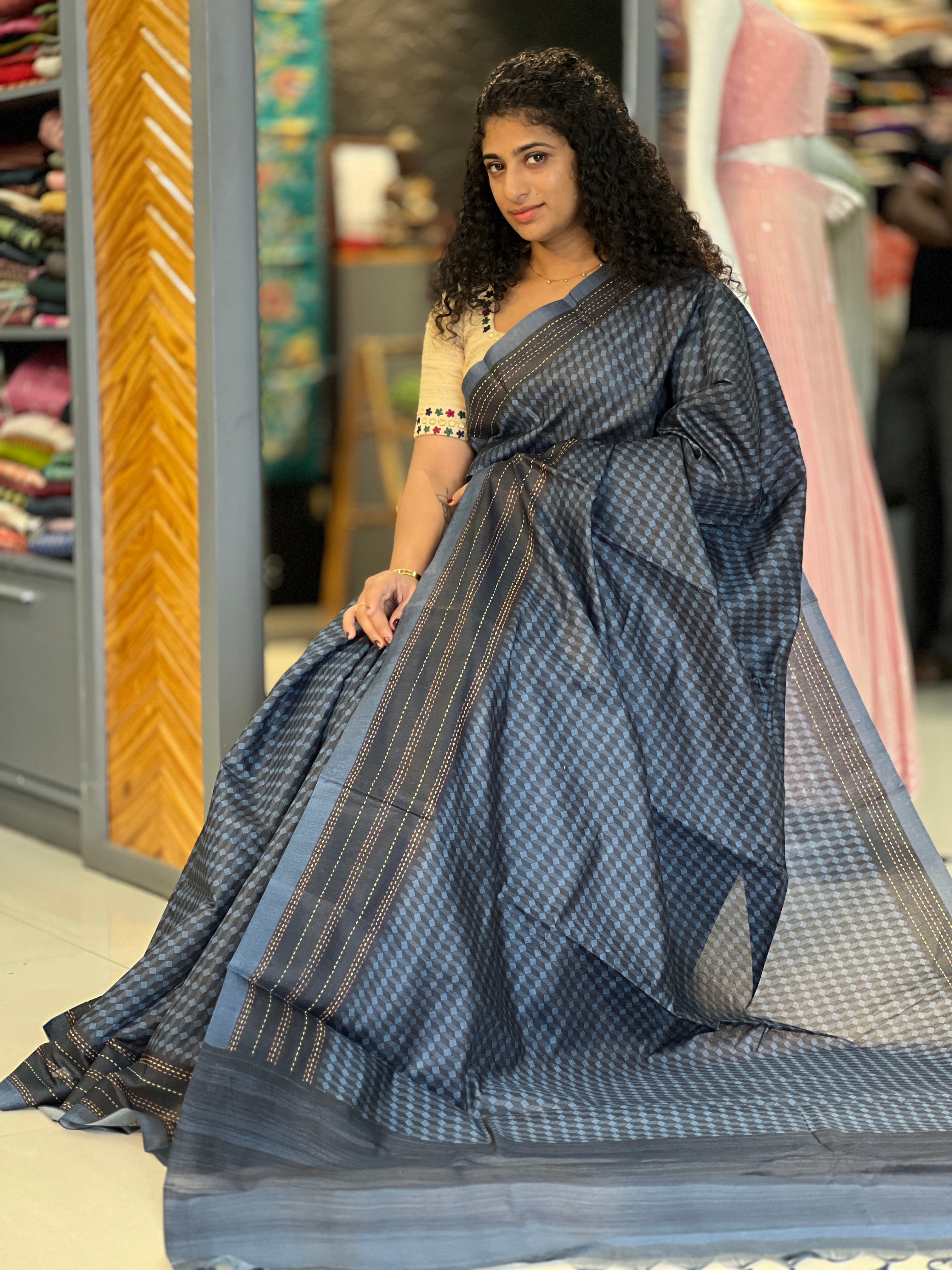 Digital Printed Tussar Finish Saree | GMS152